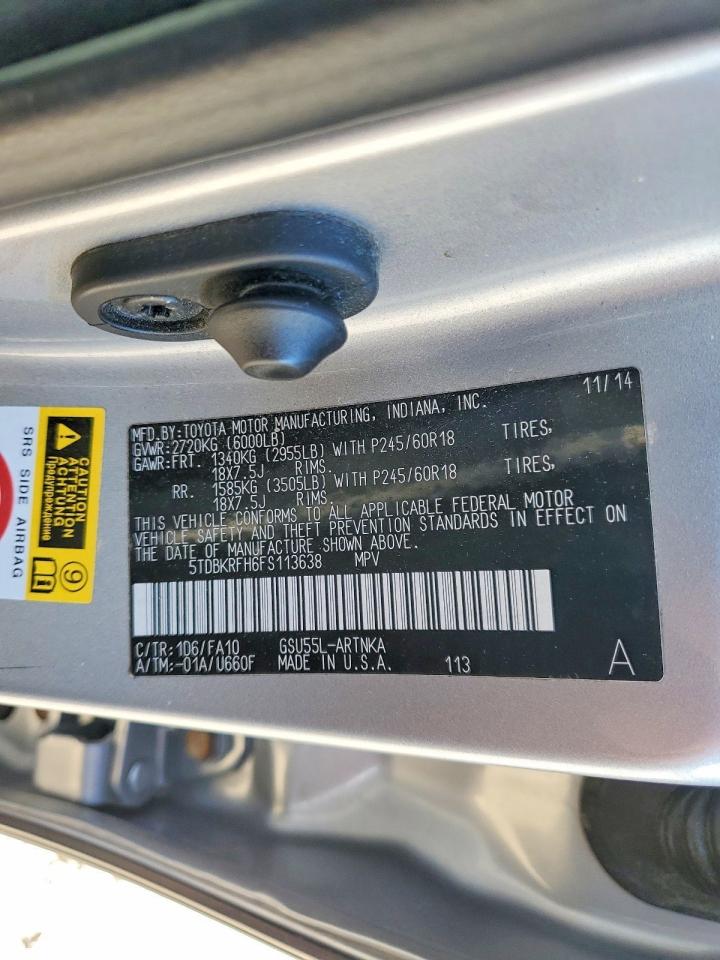 2015 Toyota Highlander Le Plus Silver vin: 5TDBKRFH6FS113638