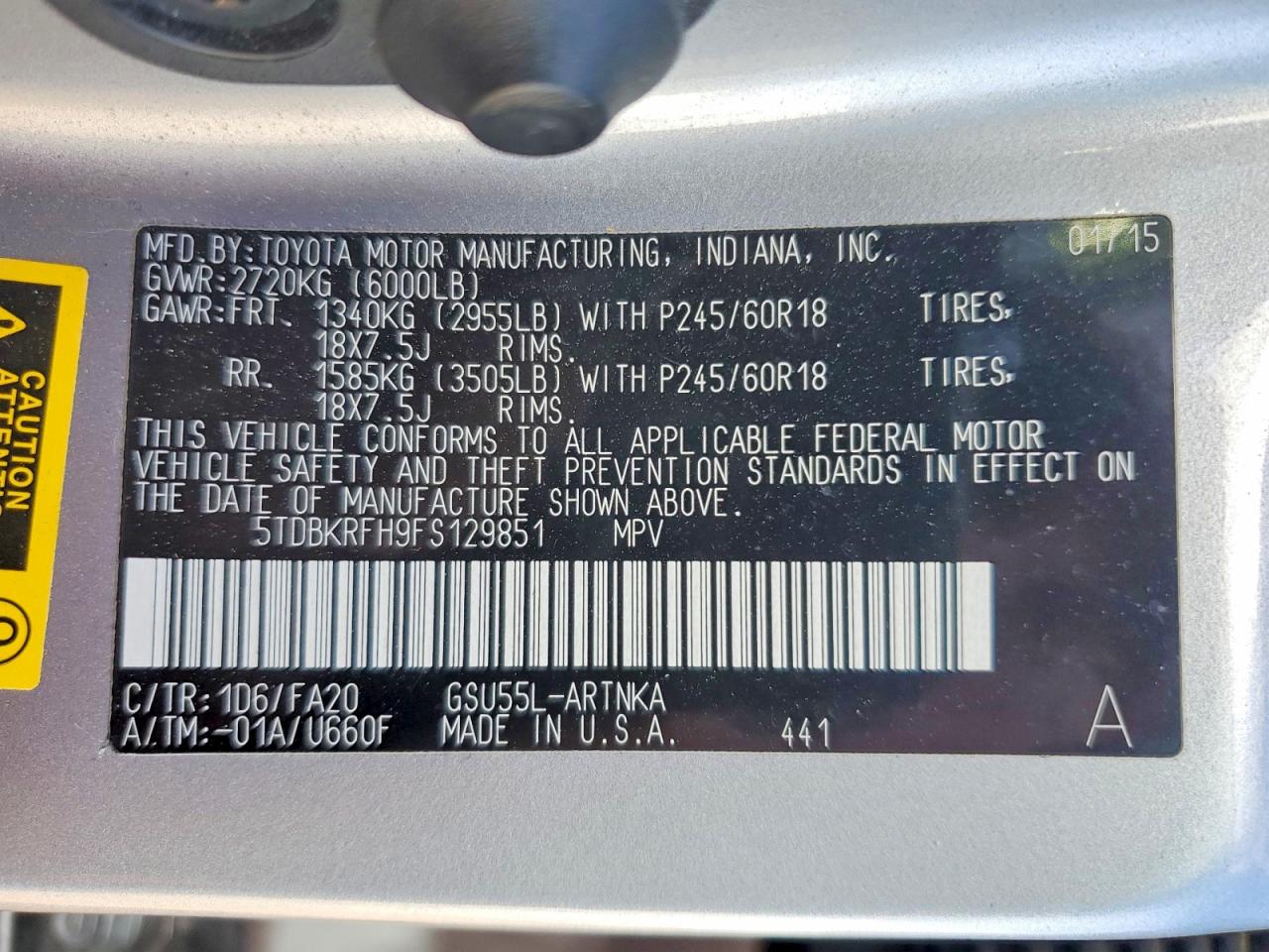 2015 Toyota Highlander Le Plus Silver vin: 5TDBKRFH9FS129851