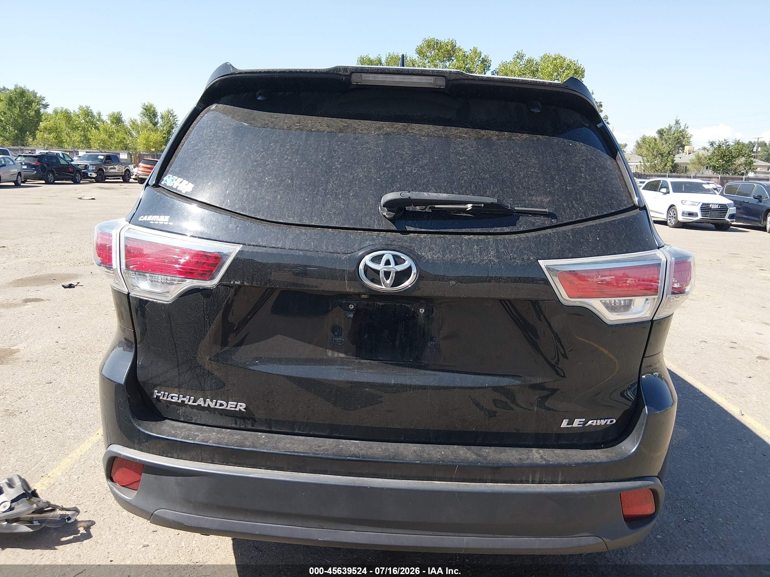2015 Toyota Highlander Le Plus V6 Black vin: 5TDBKRFHXFS131110
