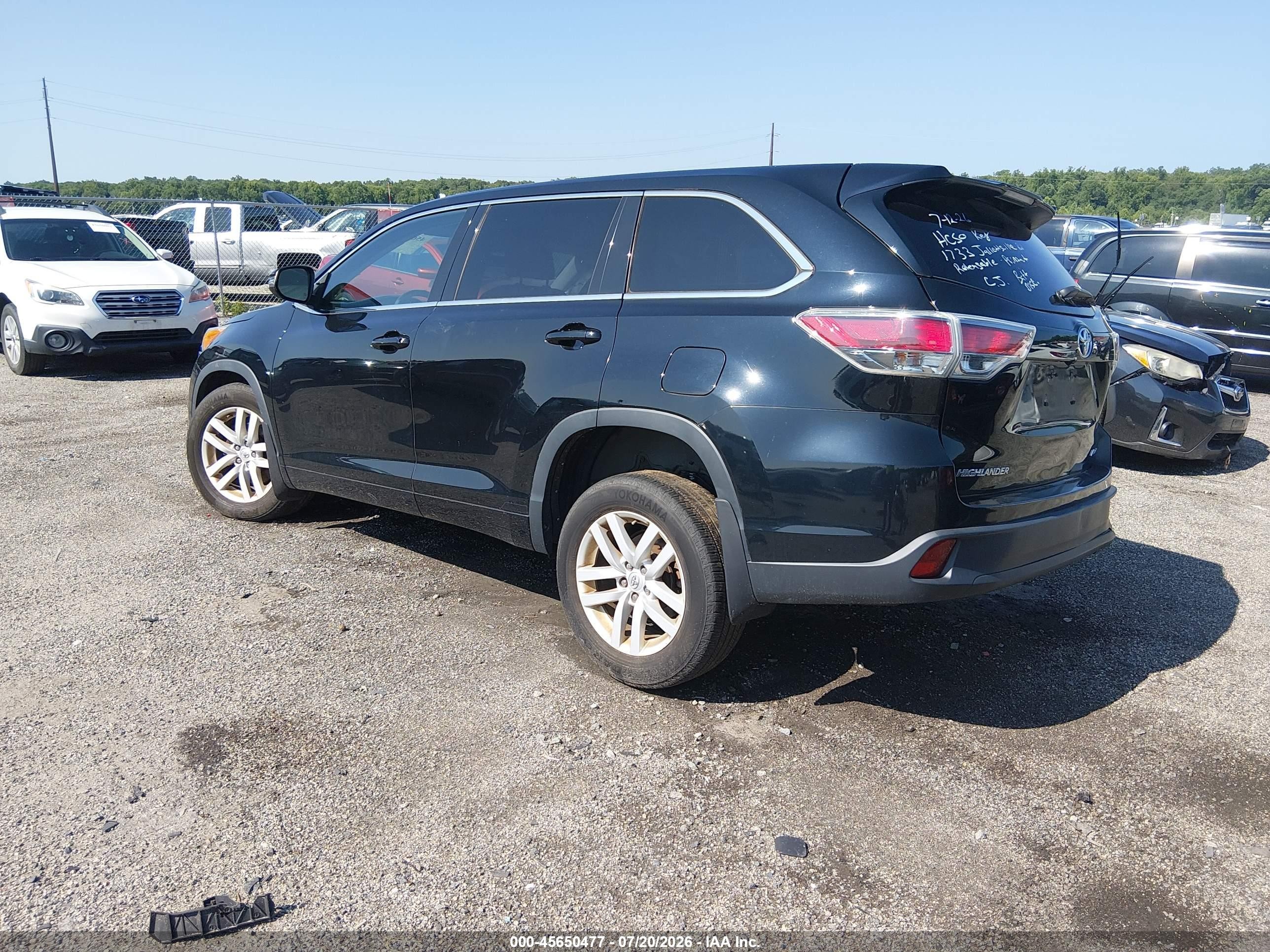 2015 Toyota Highlander Le V6 Black vin: 5TDBKRFHXFS195227