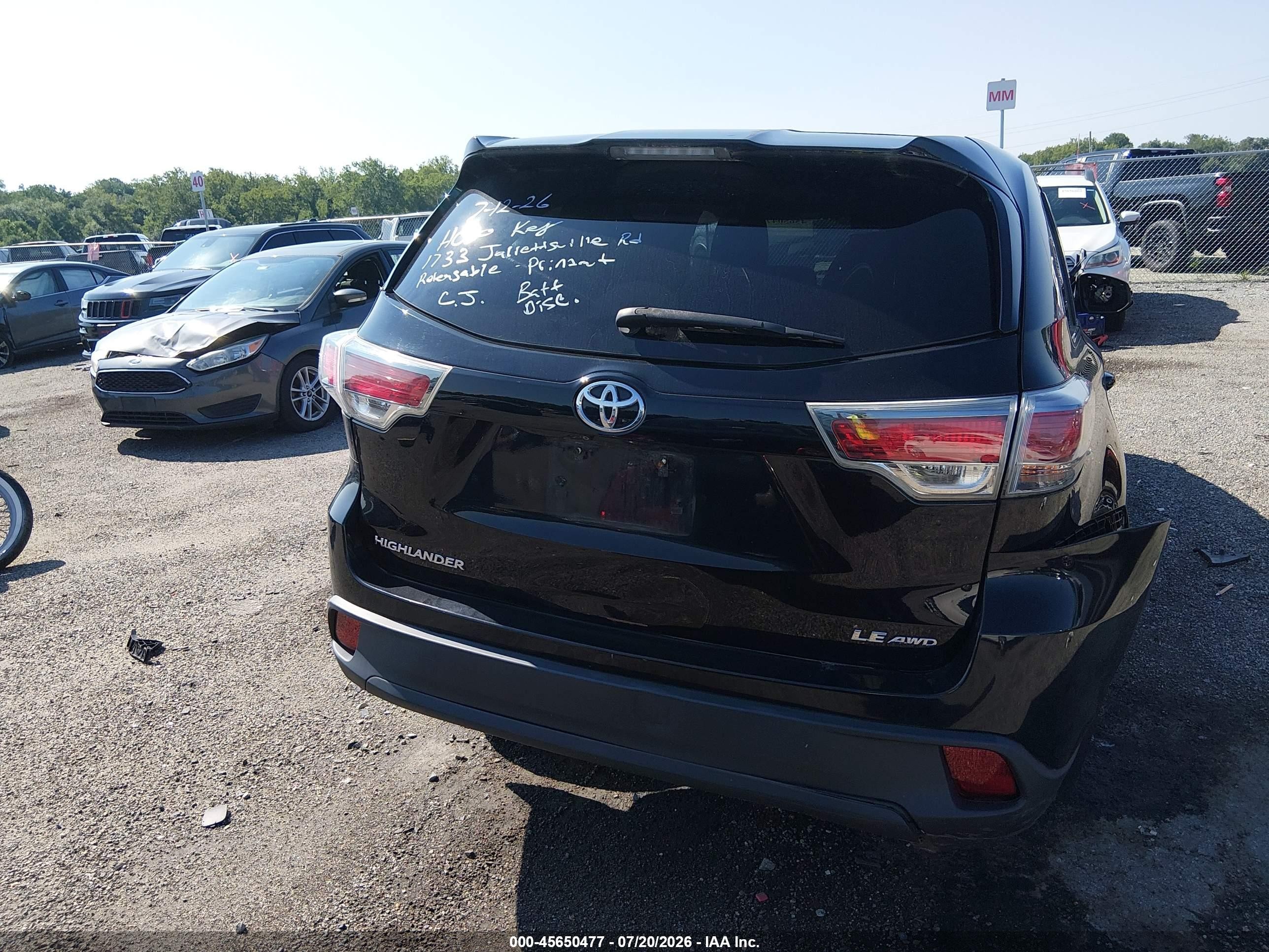 2015 Toyota Highlander Le V6 Black vin: 5TDBKRFHXFS195227