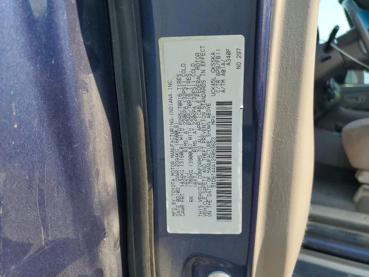 2002 Toyota Sequoia Sr5 Blue vin: 5TDBT44A12S093623