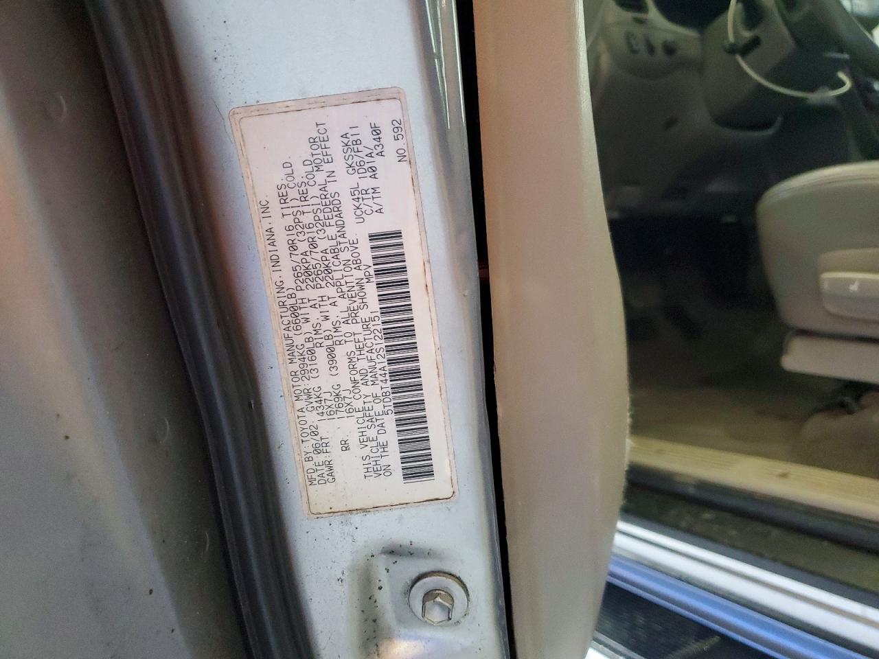 2002 Toyota Sequoia Sr5 Silver vin: 5TDBT44A12S122151