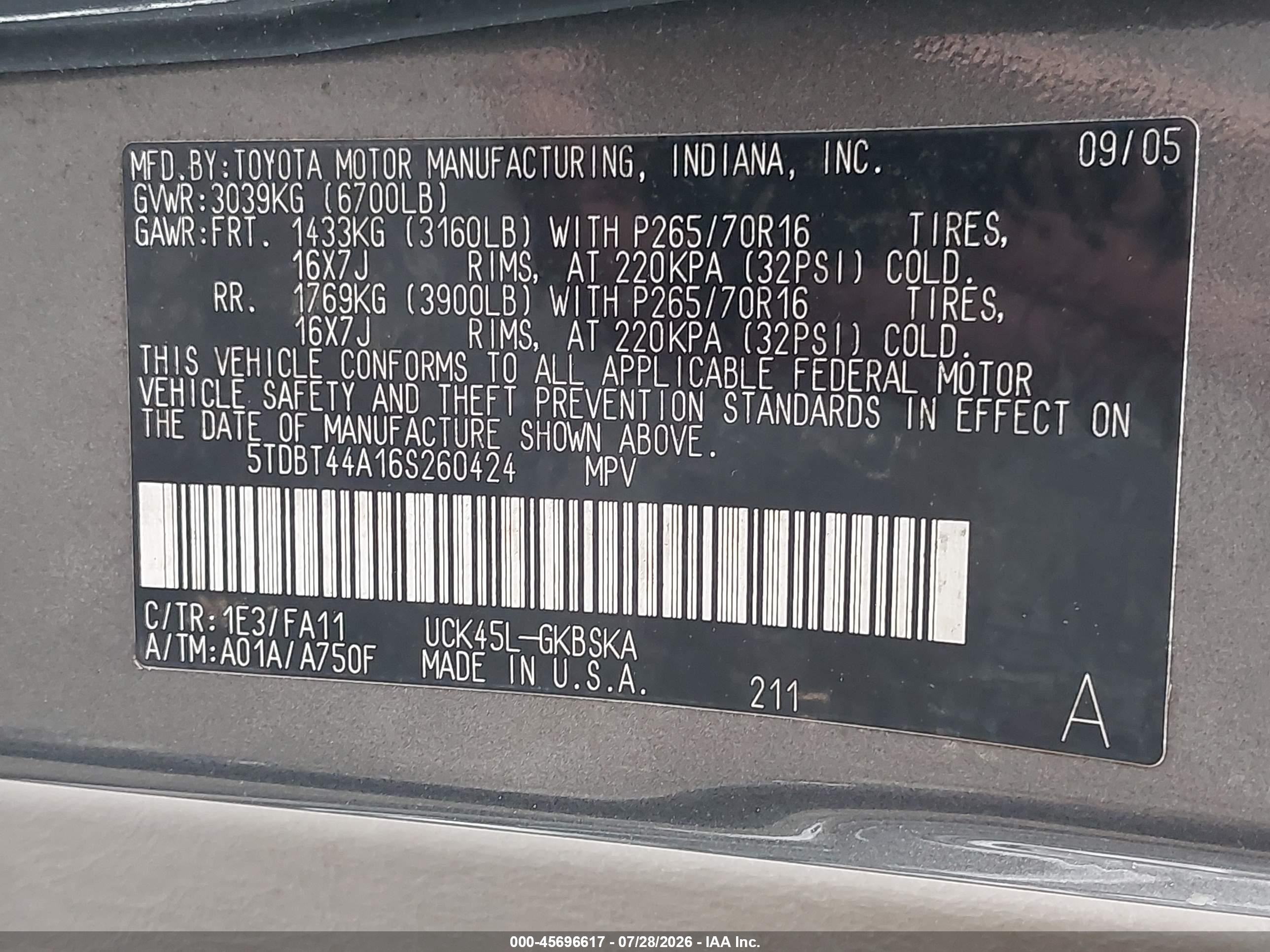 2006 Toyota Sequoia Sr5 V8 Gray vin: 5TDBT44A16S260424