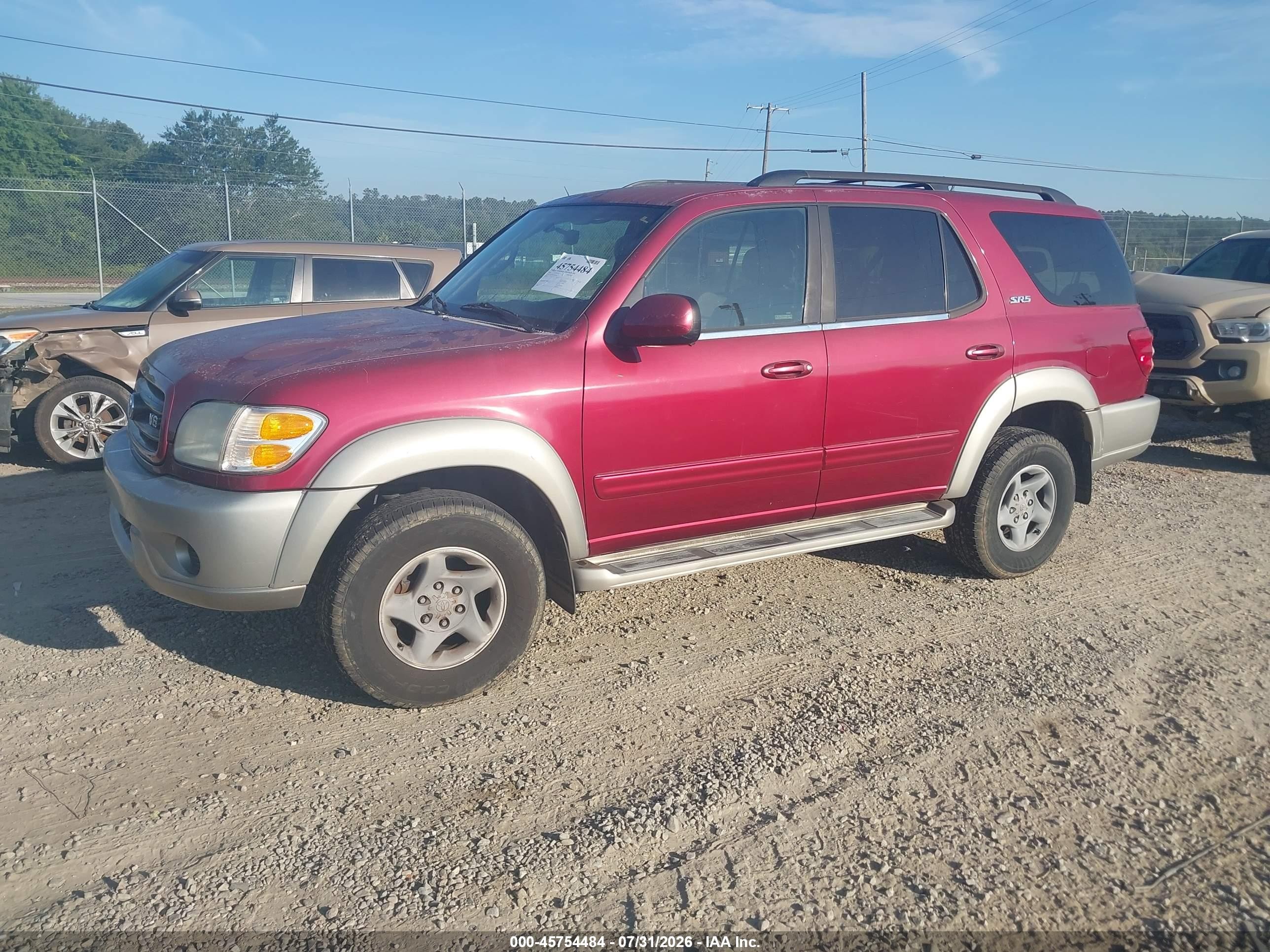 2001 Toyota Sequoia Sr5 V8 Red vin: 5TDBT44A21S050052