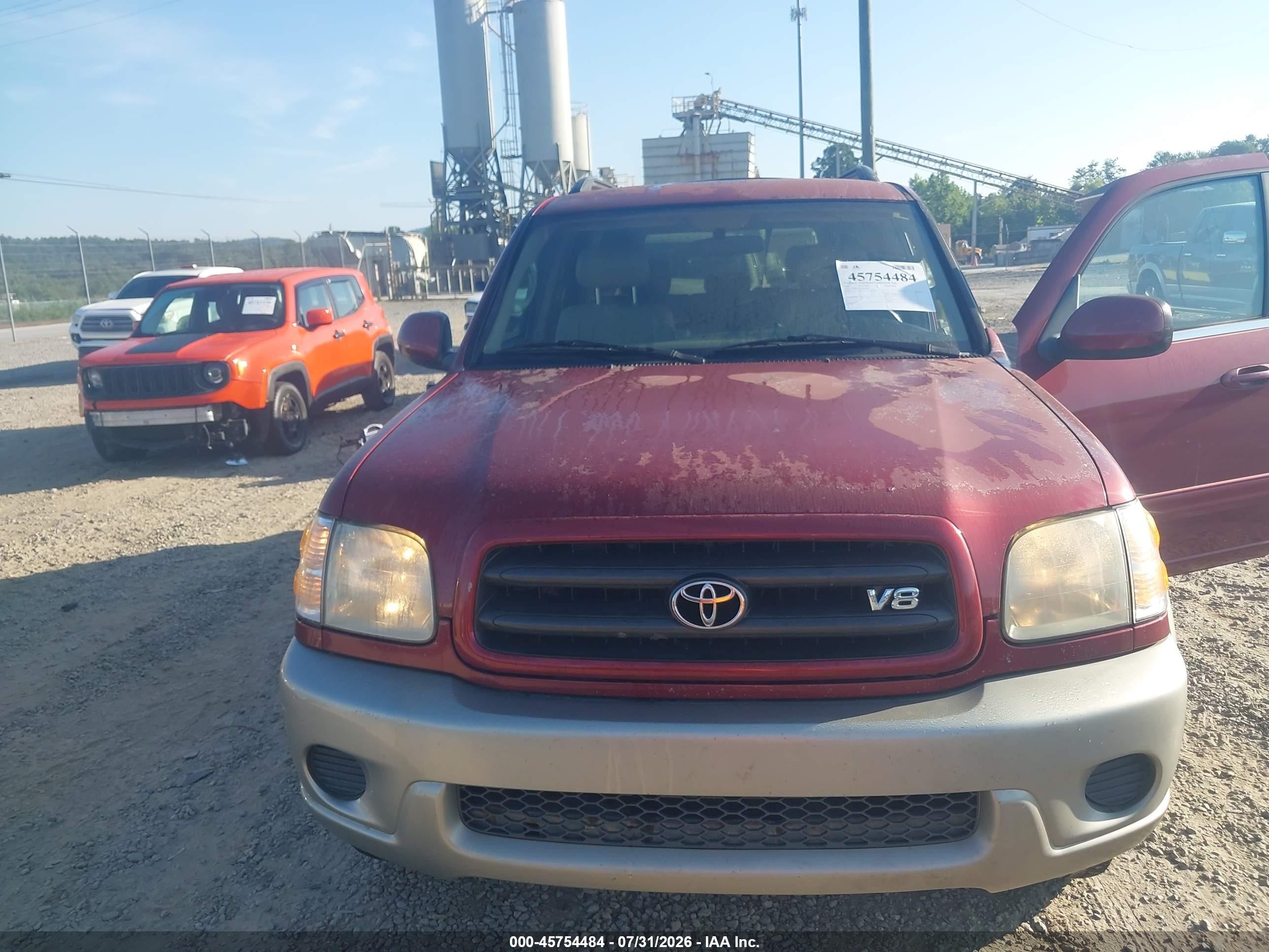 2001 Toyota Sequoia Sr5 V8 Red vin: 5TDBT44A21S050052