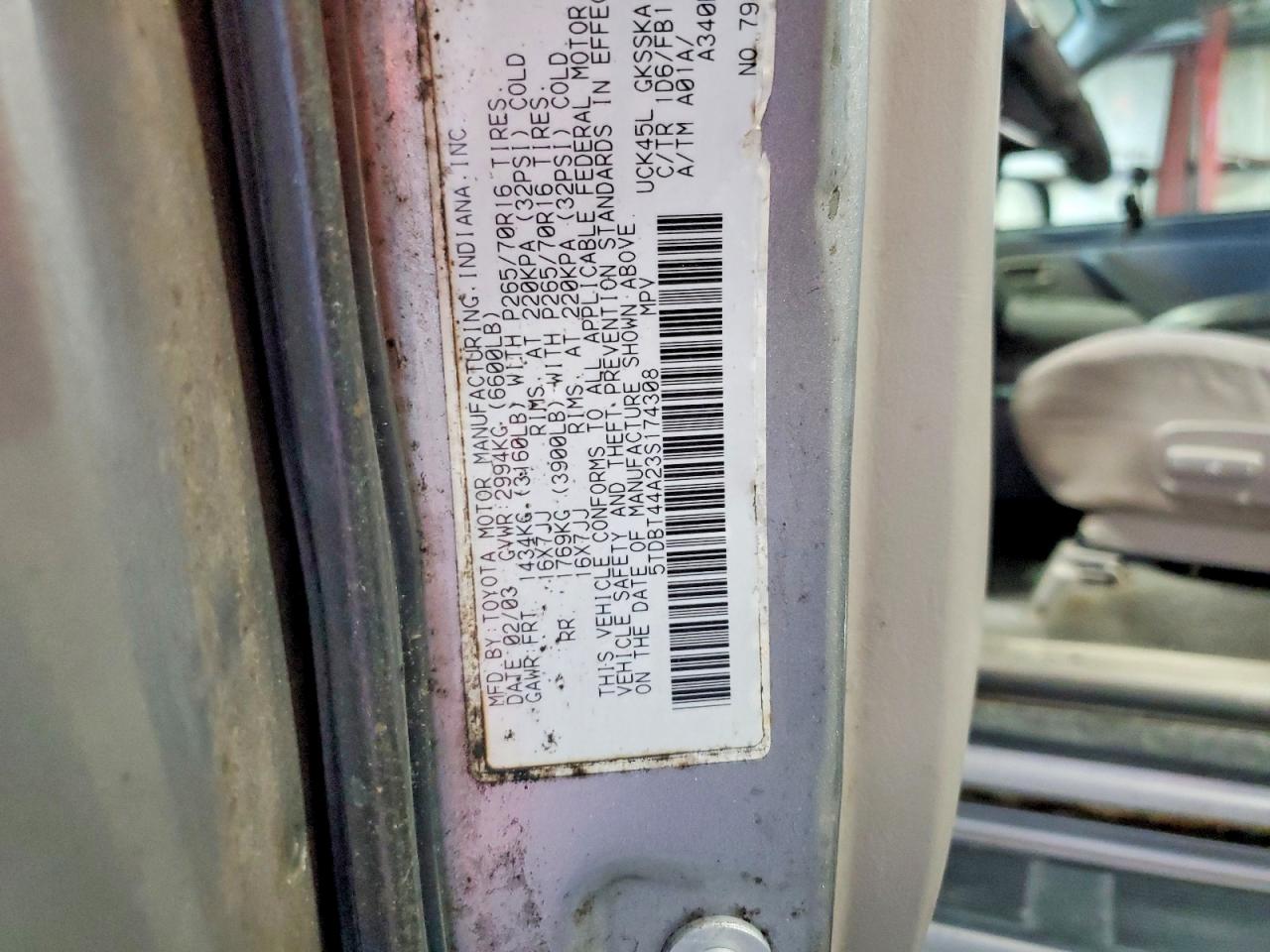 2003 Toyota Sequoia Sr5 Серый vin: 5TDBT44A23S174308