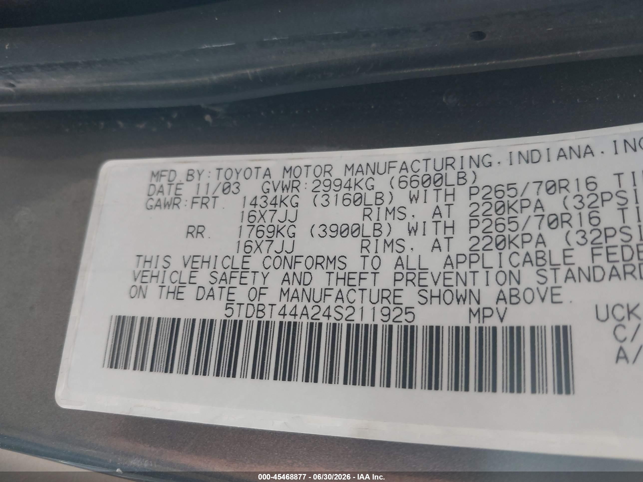 2004 Toyota Sequoia Sr5 V8 Gray vin: 5TDBT44A24S211925