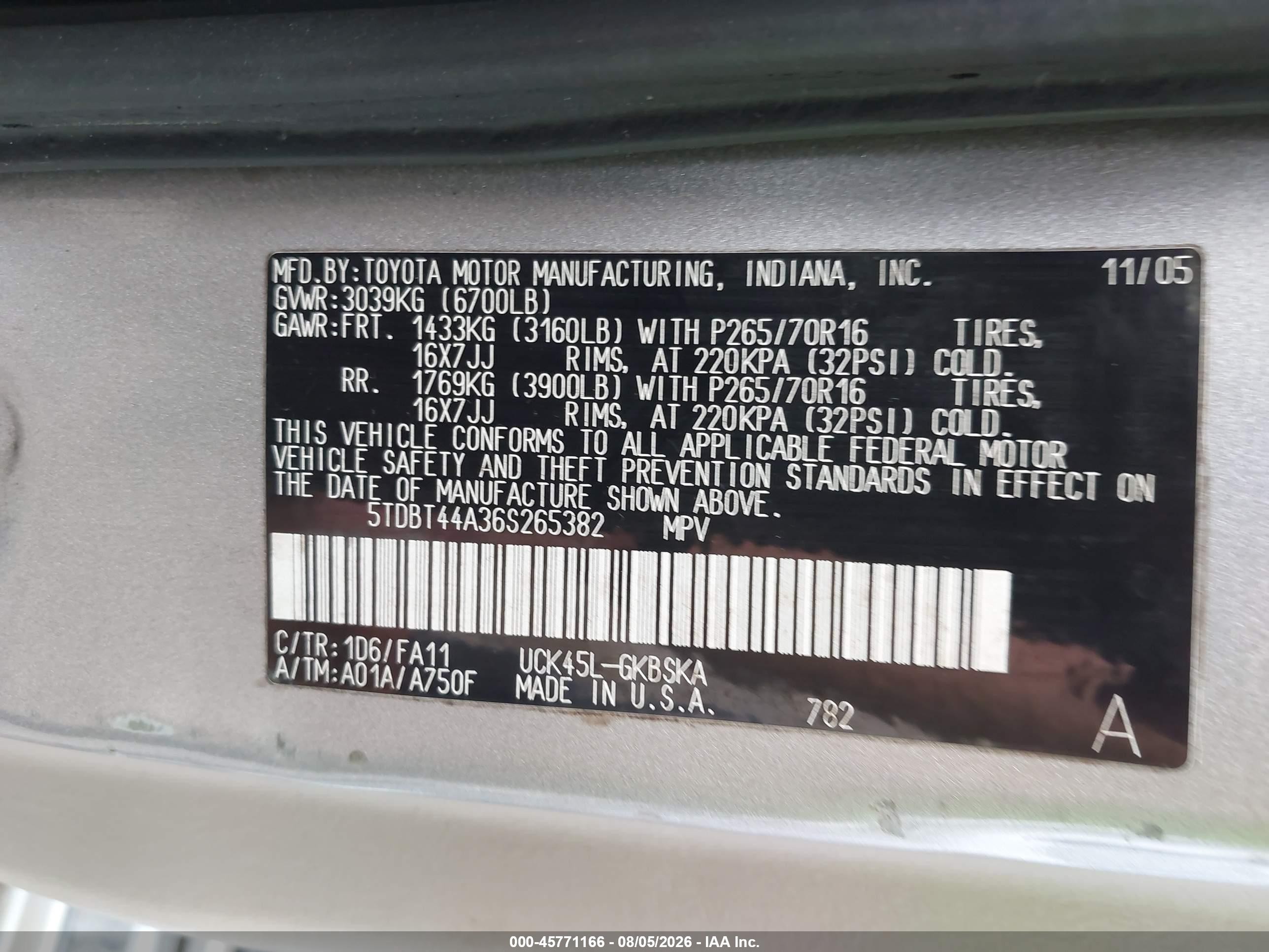2006 Toyota Sequoia Sr5 V8 Gray vin: 5TDBT44A36S265382