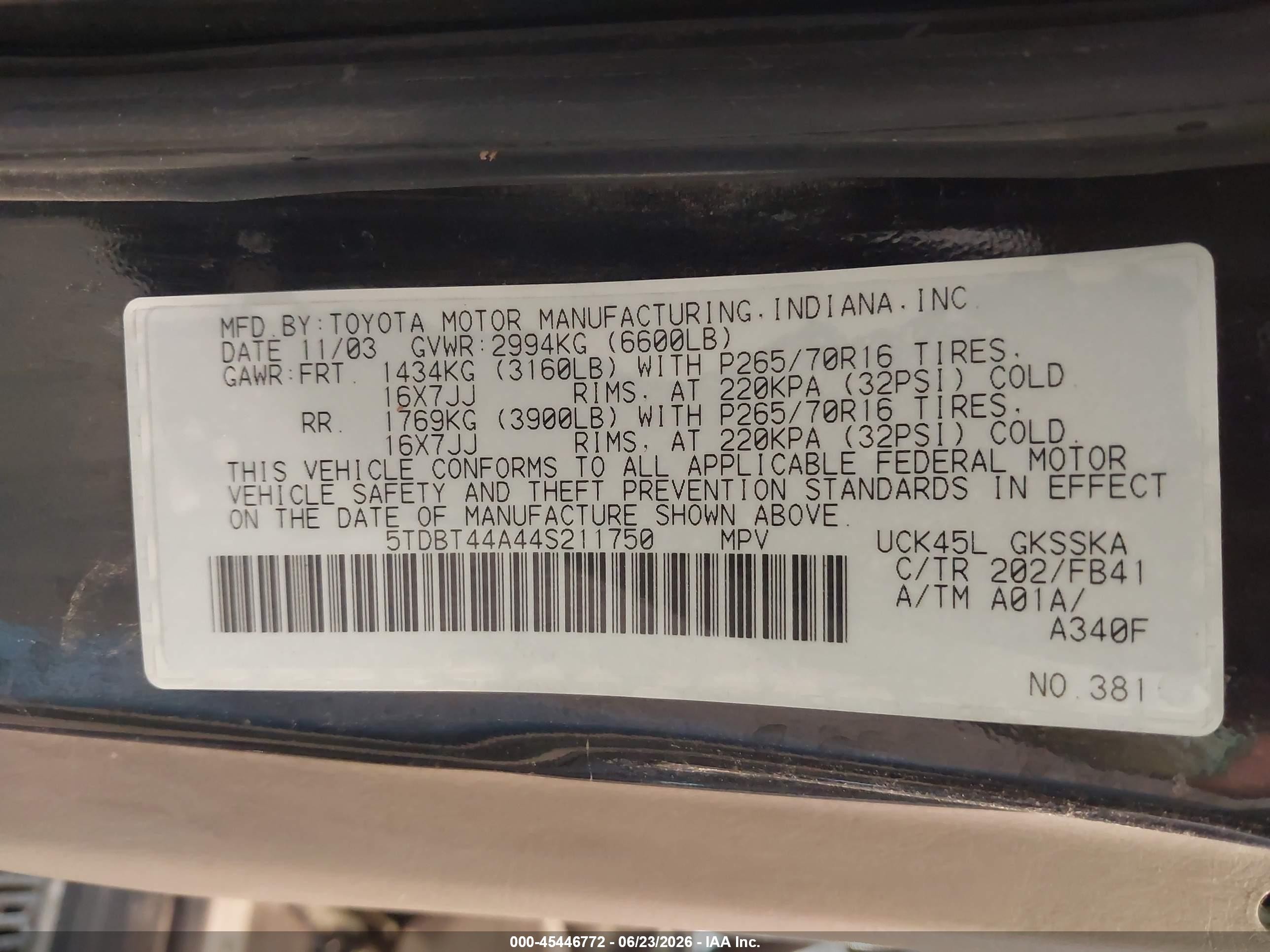 2004 Toyota Sequoia Sr5 V8 Черный vin: 5TDBT44A44S211750