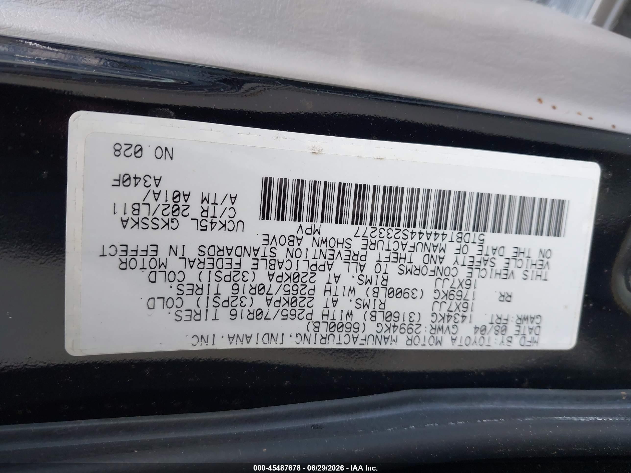 2004 Toyota Sequoia Sr5 V8 Черный vin: 5TDBT44A44S233277