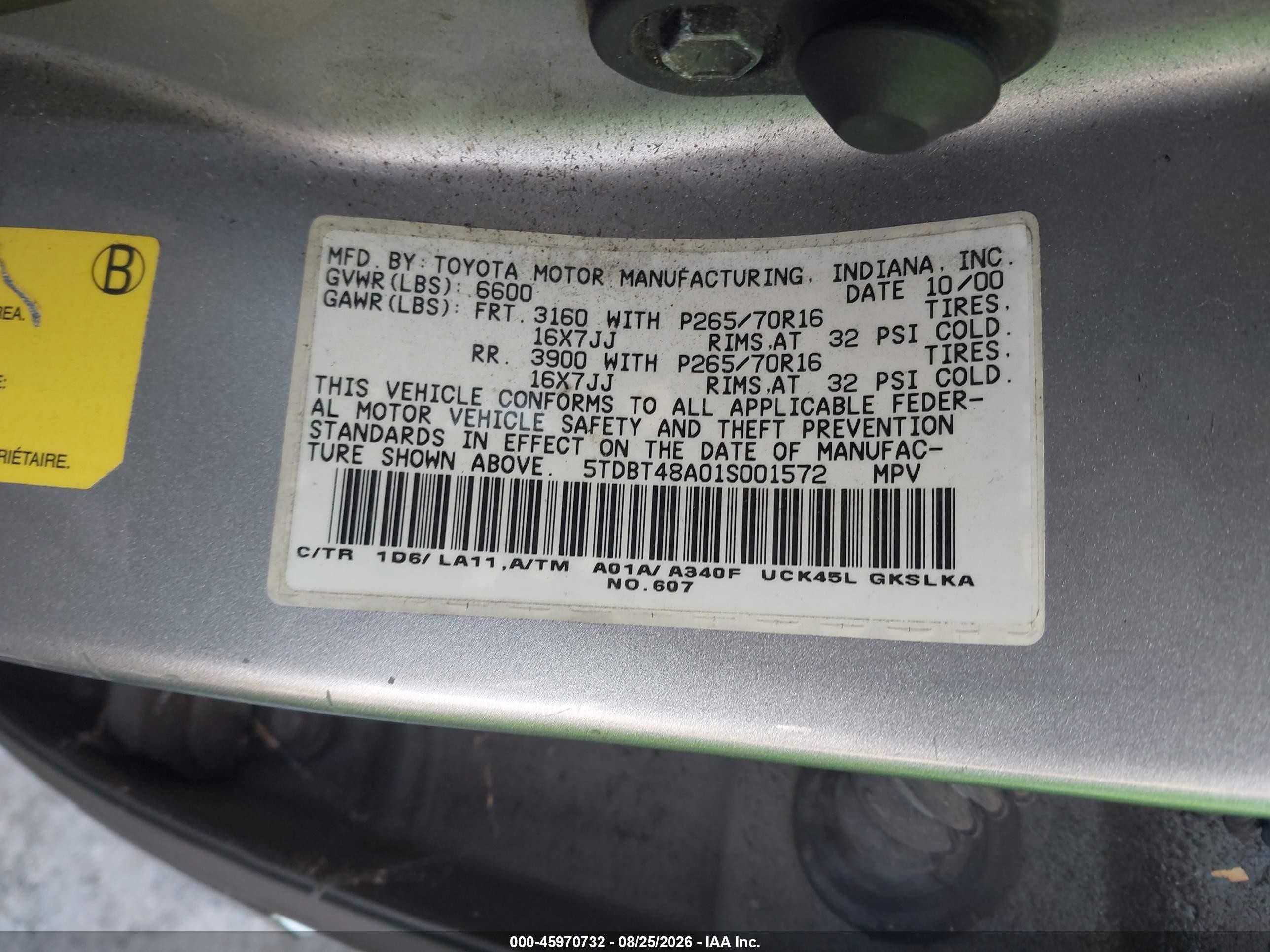 2001 Toyota Sequoia Limited V8 Silver vin: 5TDBT48A01S001572