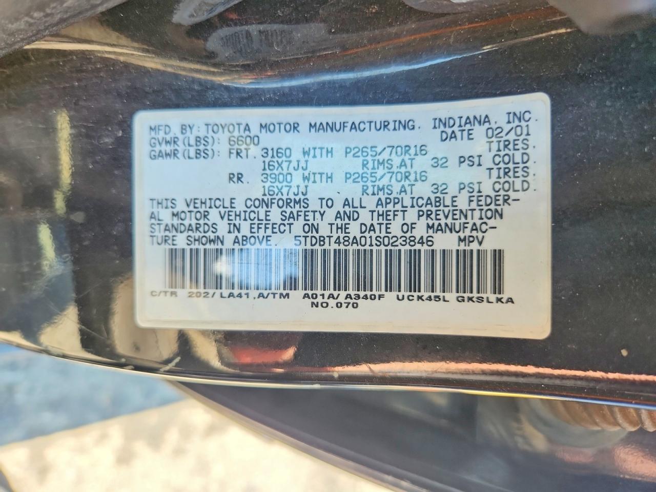 2001 Toyota Sequoia Limited Black vin: 5TDBT48A01S023846