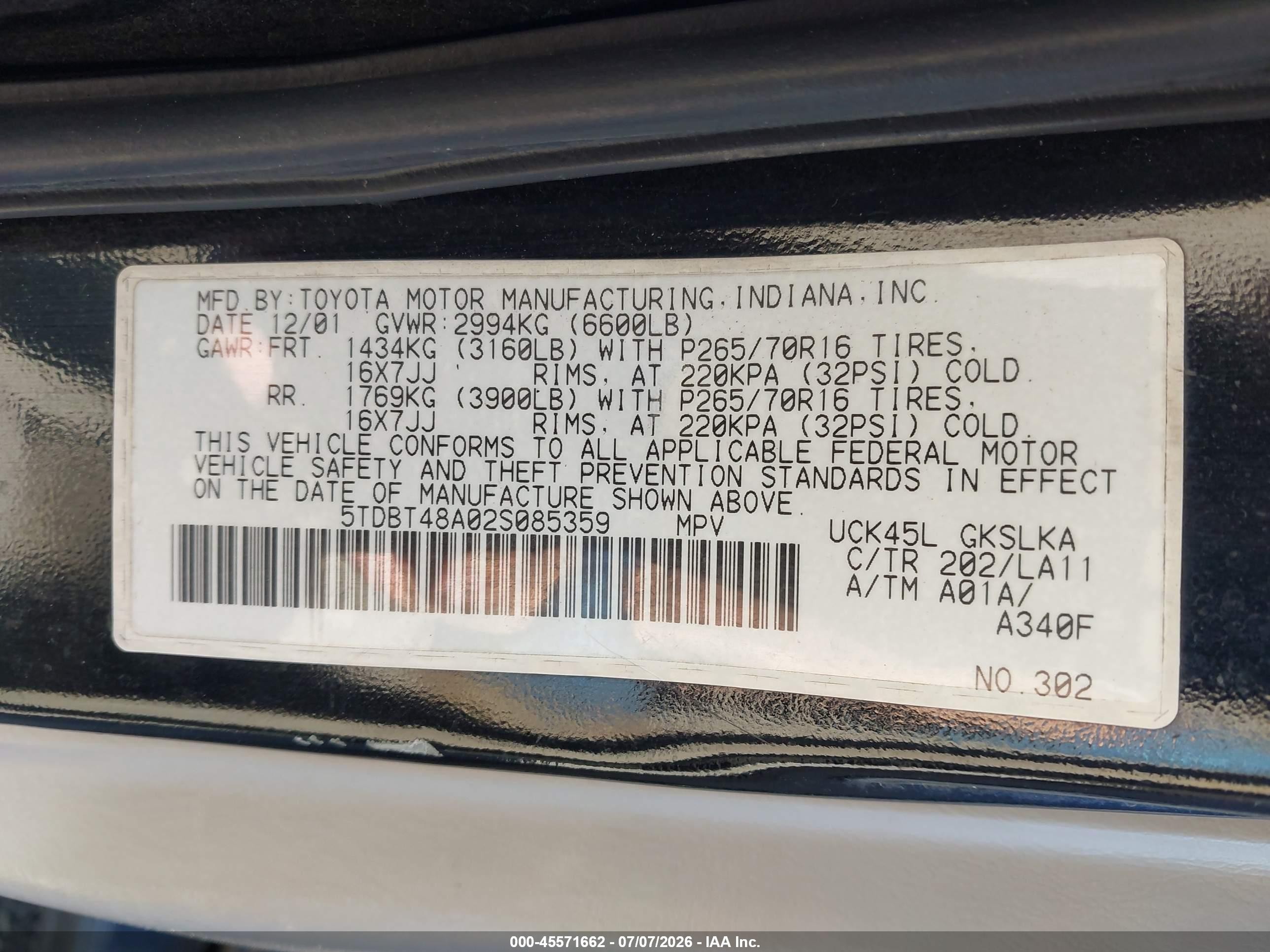 2002 Toyota Sequoia Limited V8 Черный vin: 5TDBT48A02S085359