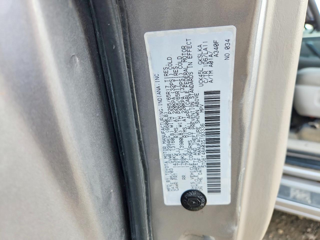 2003 Toyota Sequoia Limited Gray vin: 5TDBT48A03S193336