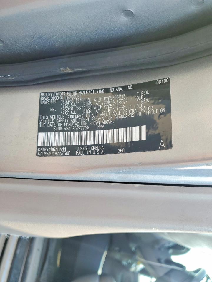 2007 Toyota Sequoia Limited Silver vin: 5TDBT48A07S277758