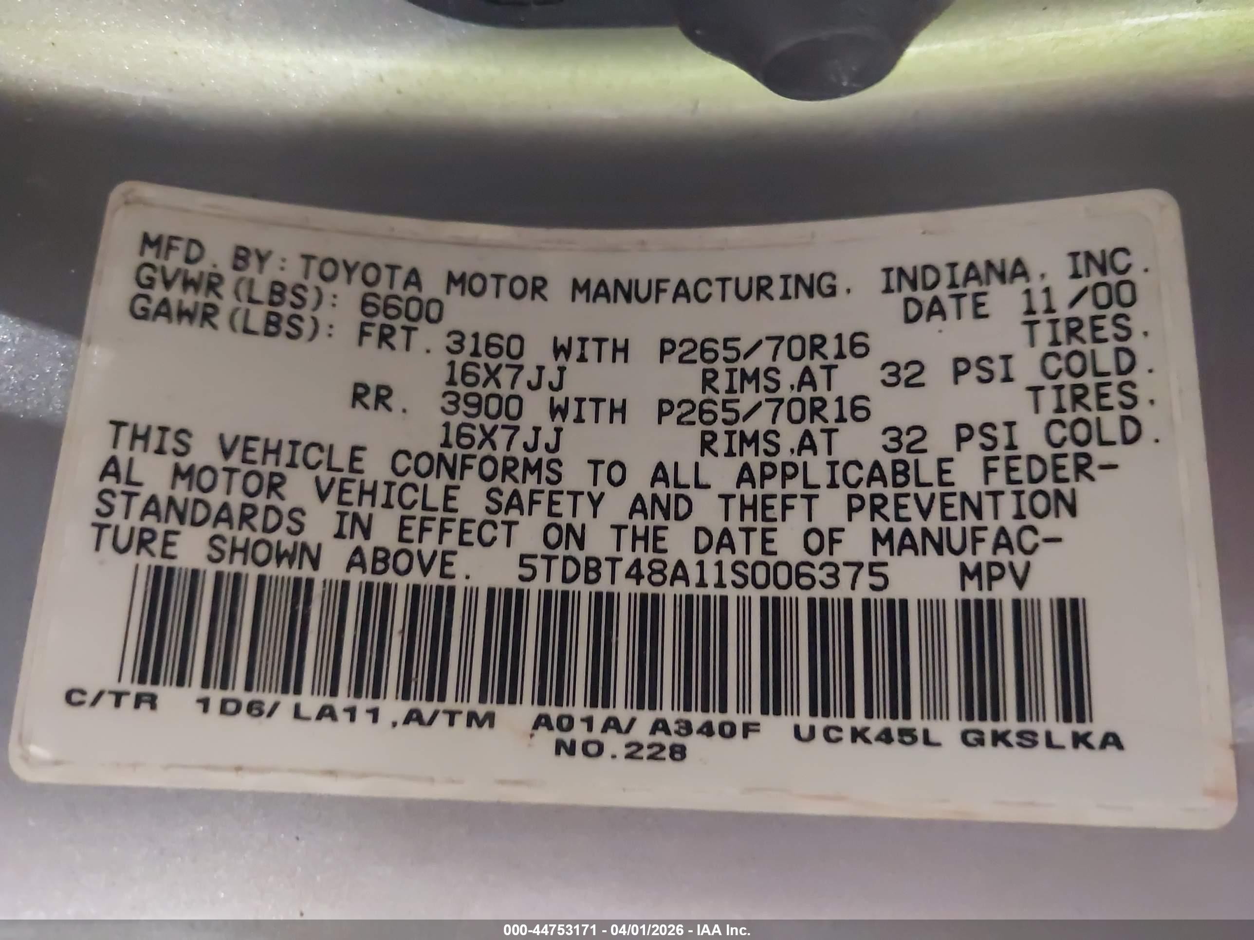 2001 Toyota Sequoia Limited V8 Gray vin: 5TDBT48A11S006375