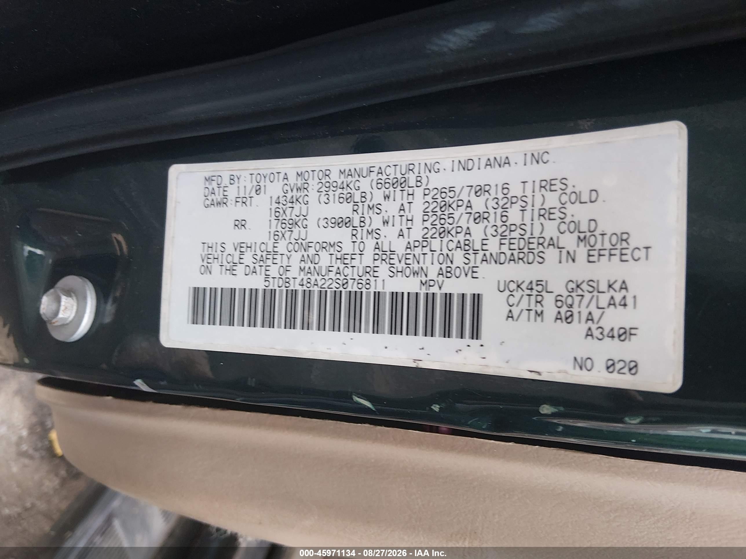 2002 Toyota Sequoia Limited V8 Green vin: 5TDBT48A22S076811