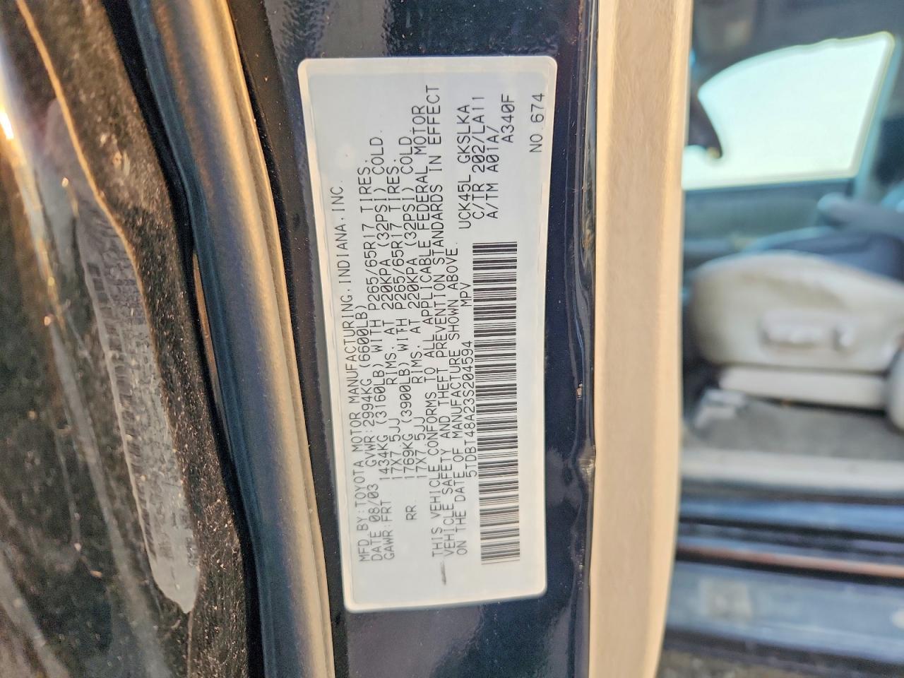 2003 Toyota Sequoia Limited Black vin: 5TDBT48A23S204594