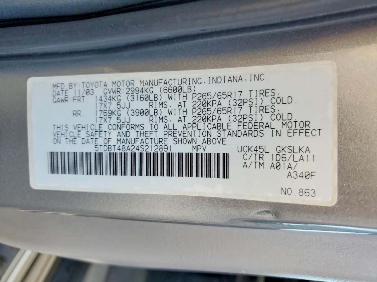 2004 Toyota Sequoia Limited Silver vin: 5TDBT48A24S212891