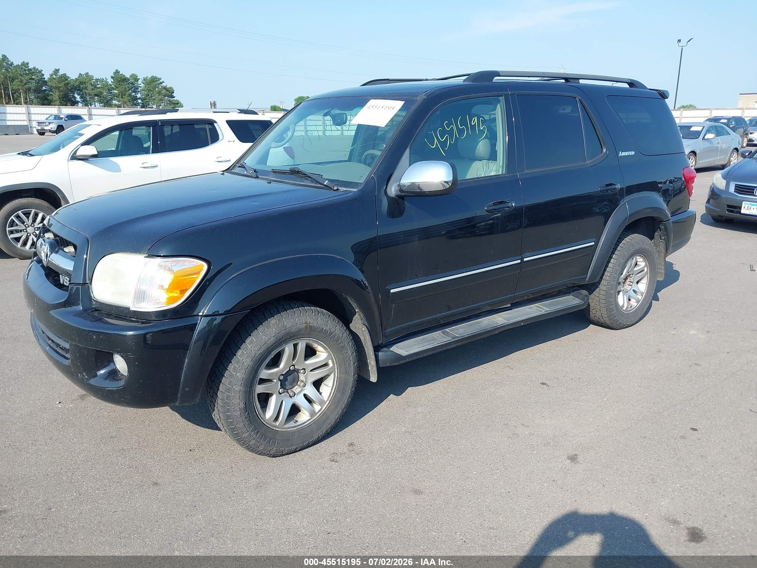 2007 Toyota Sequoia Limited Black vin: 5TDBT48A27S283156