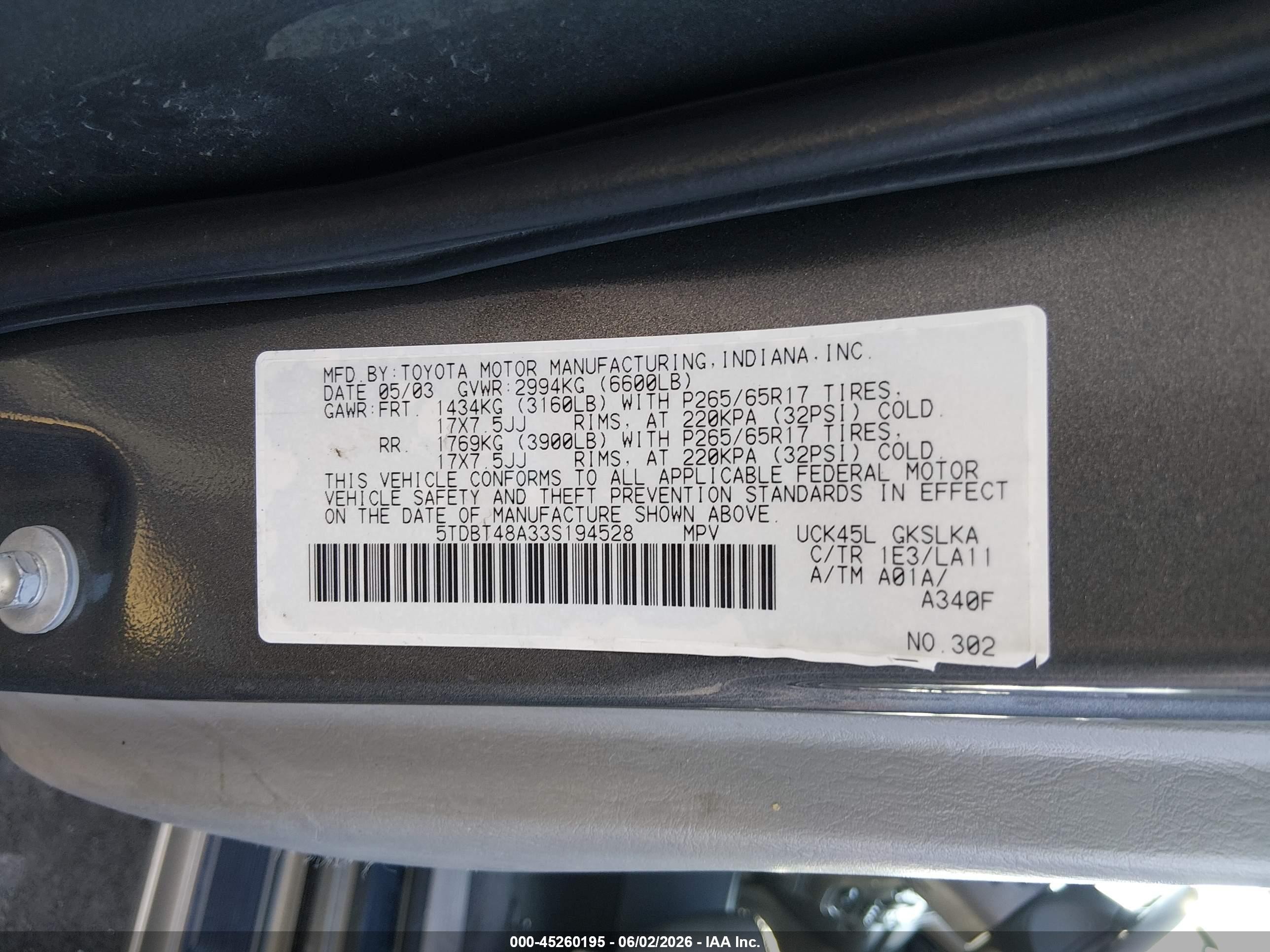 2003 Toyota Sequoia Limited V8 Серый vin: 5TDBT48A33S194528