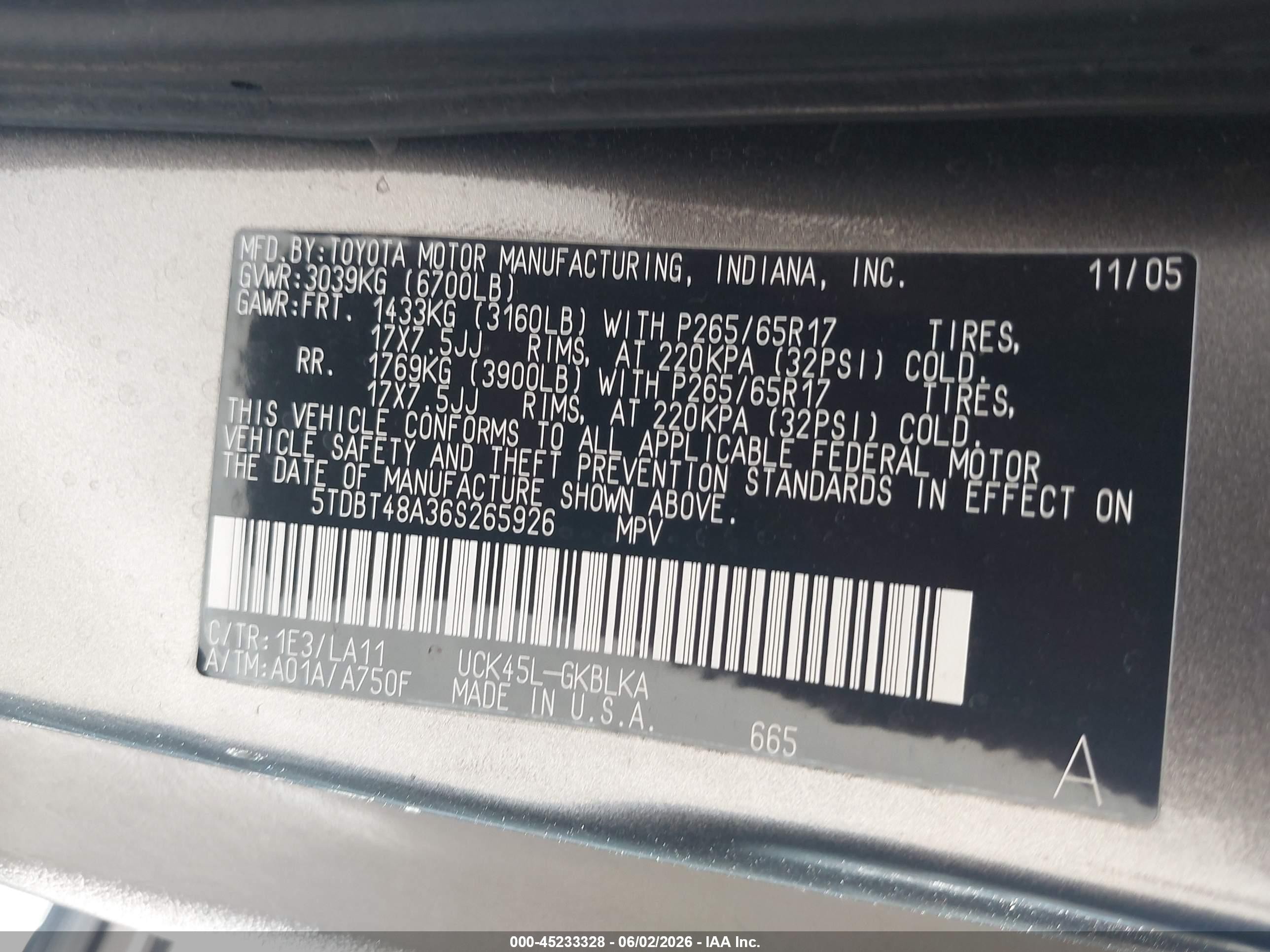 2006 Toyota Sequoia Limited V8 Gray vin: 5TDBT48A36S265926