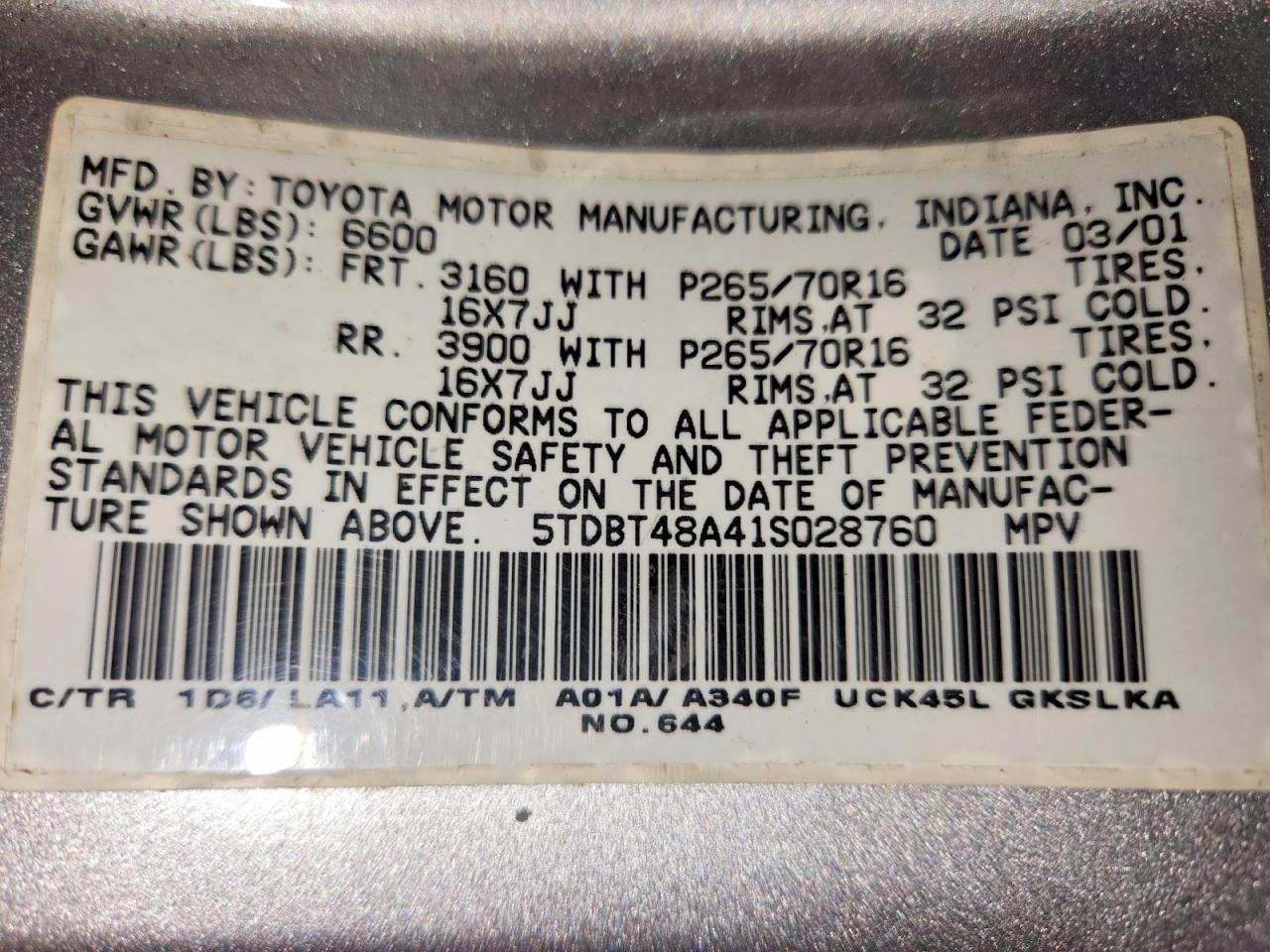 2001 Toyota Sequoia Limited Silver vin: 5TDBT48A41S028760