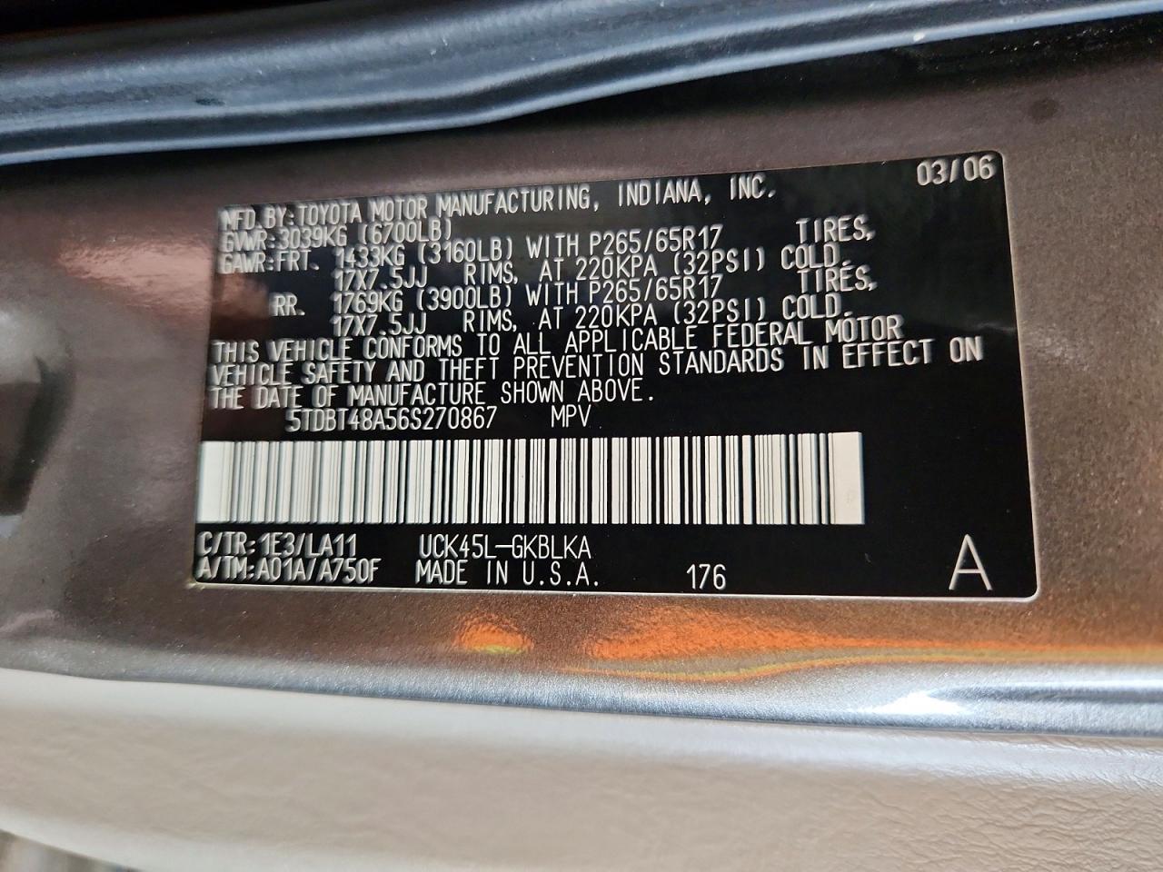2006 Toyota Sequoia Limited Gray vin: 5TDBT48A56S270867
