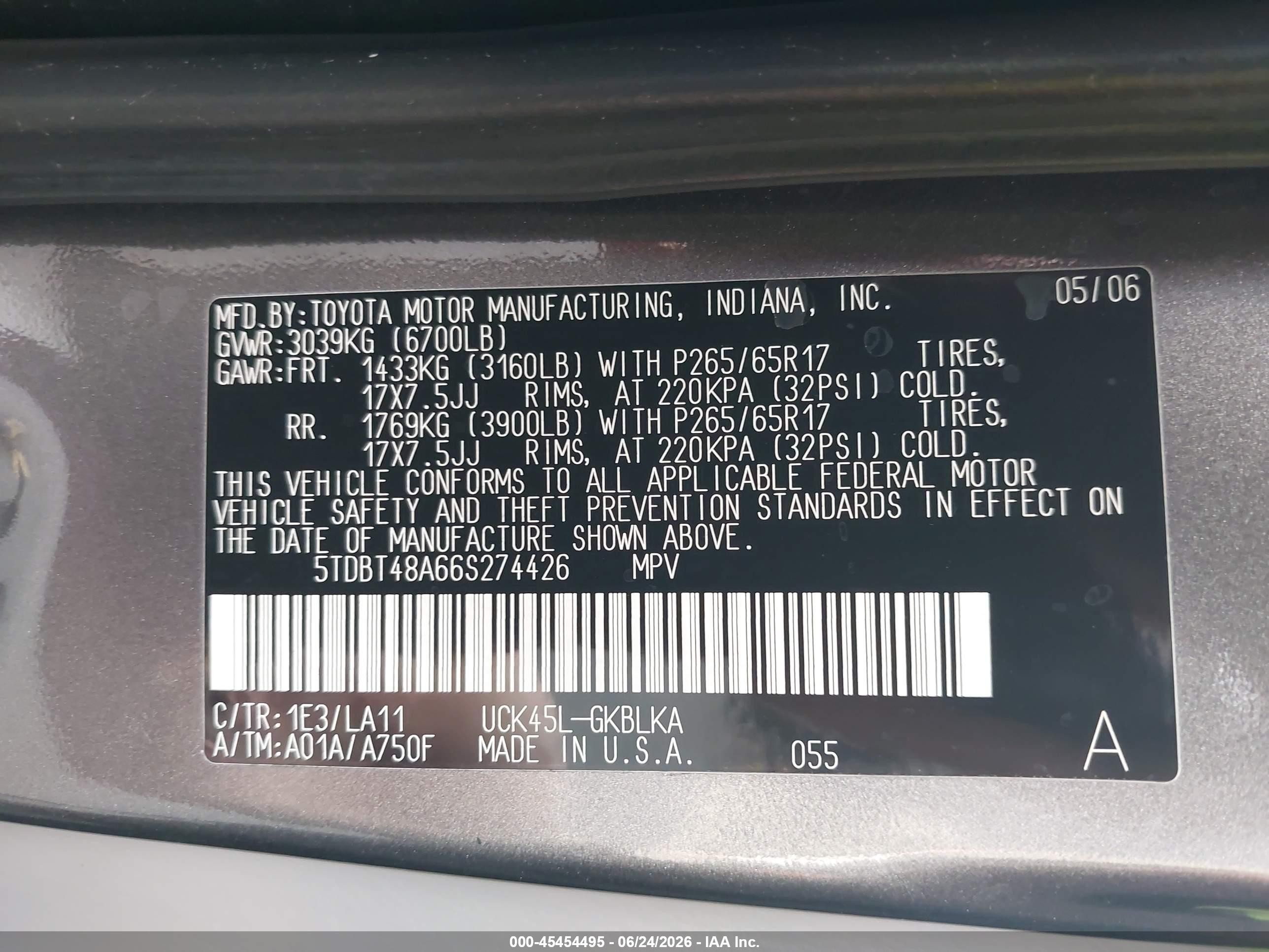 2006 Toyota Sequoia Limited V8 Gray vin: 5TDBT48A66S274426