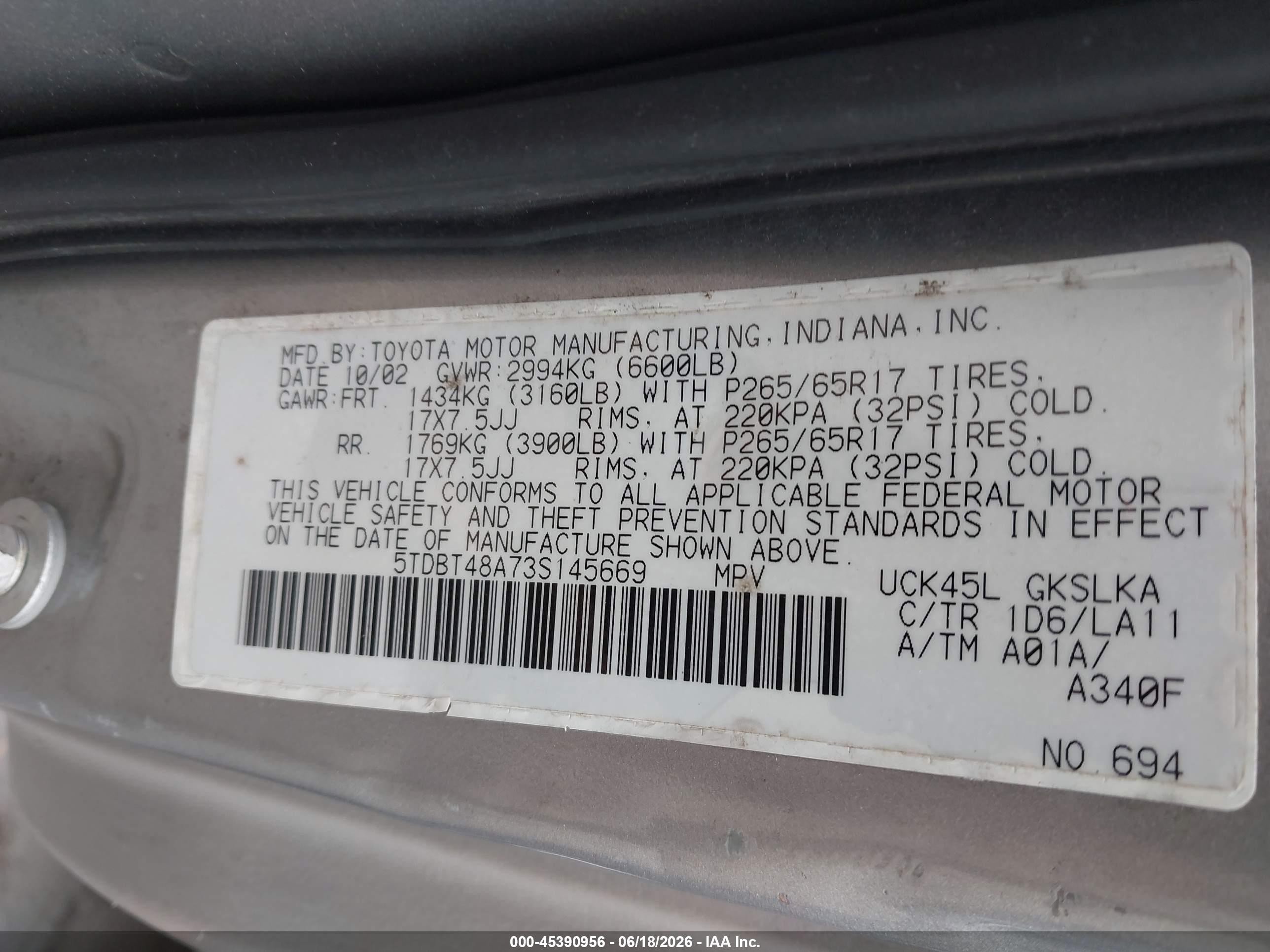 2003 Toyota Sequoia Limited V8 Silver vin: 5TDBT48A73S145669