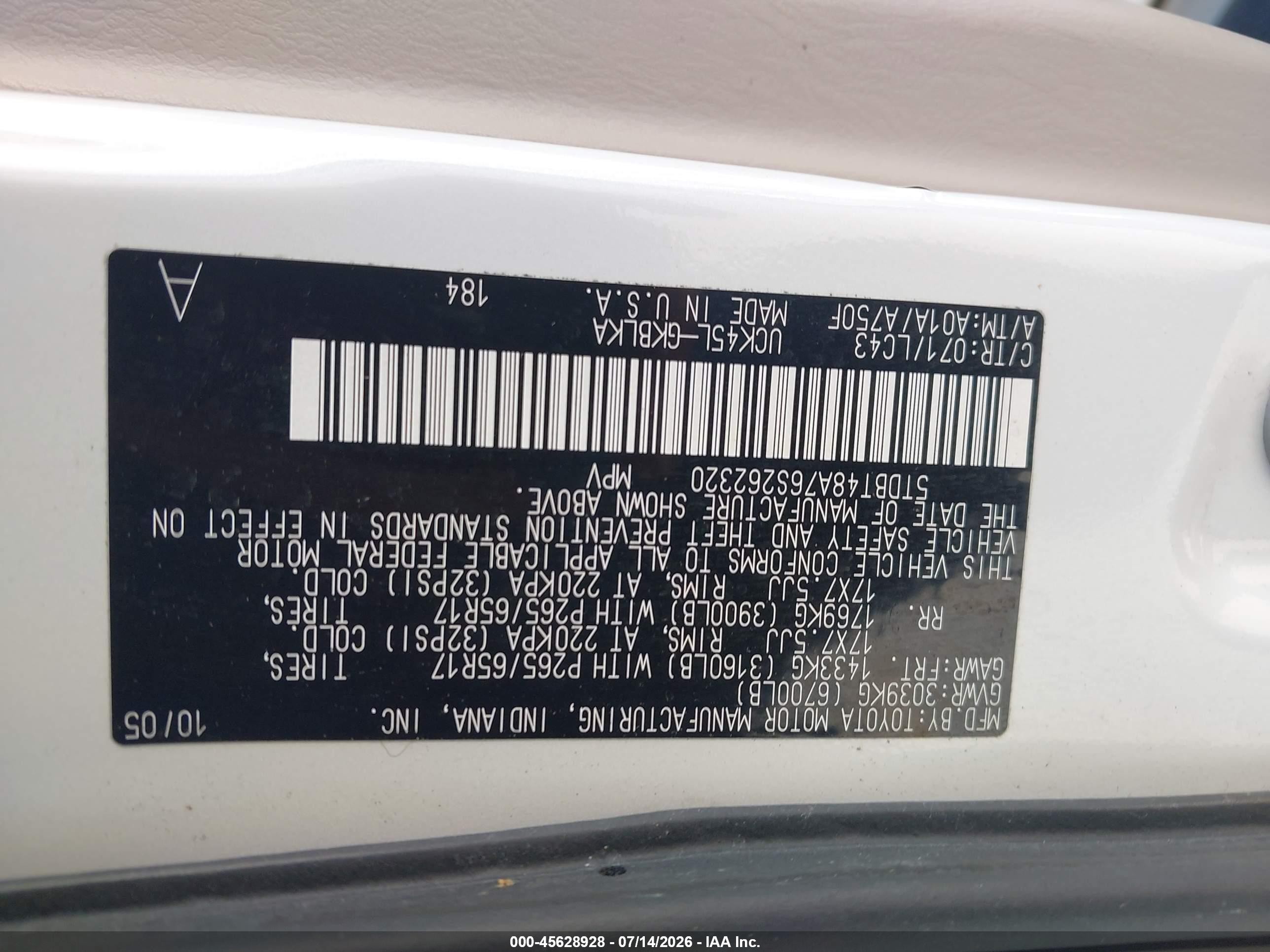2006 Toyota Sequoia Limited V8 Белый vin: 5TDBT48A76S262320