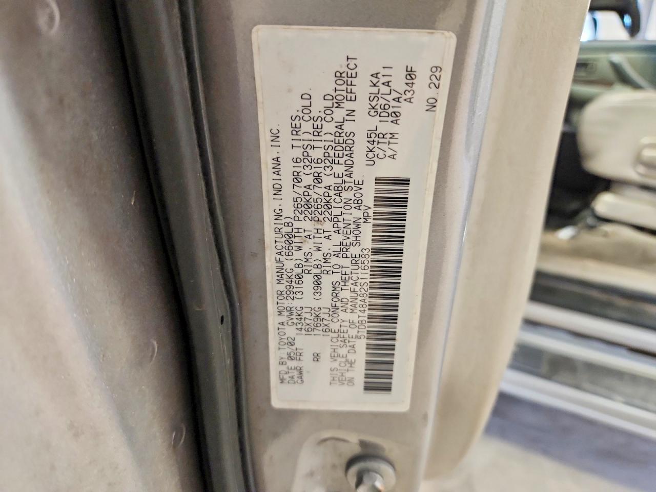 2002 Toyota Sequoia Limited Gray vin: 5TDBT48A82S116583