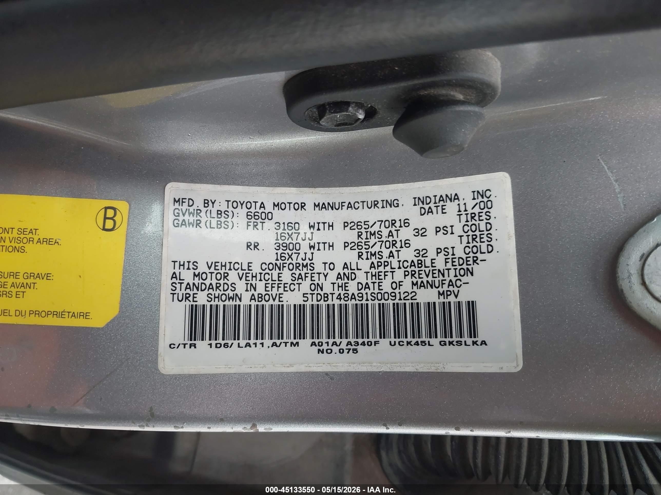2001 Toyota Sequoia Limited V8 Silver vin: 5TDBT48A91S009122