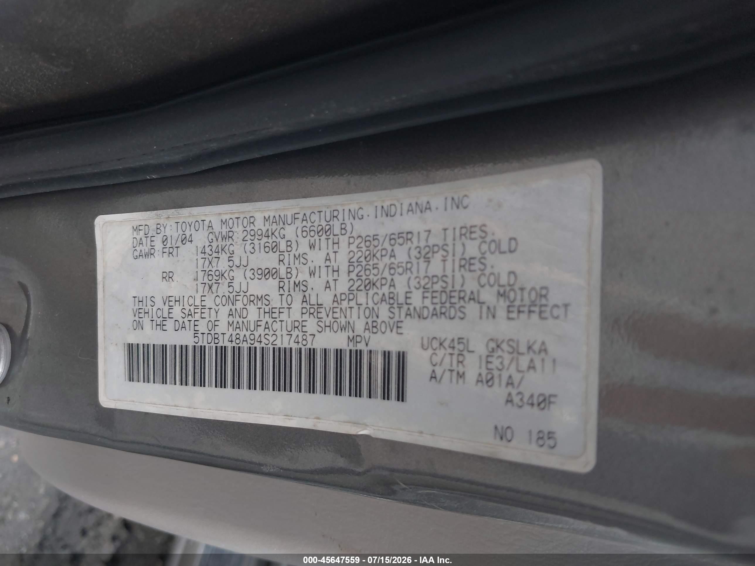 2004 Toyota Sequoia Limited V8 Gray vin: 5TDBT48A94S217487