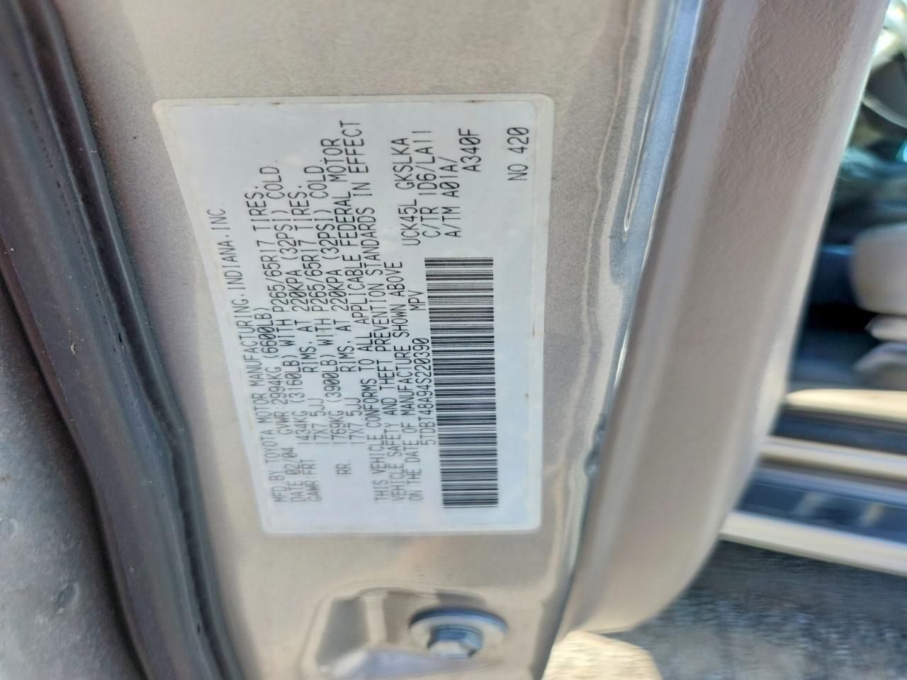 2004 Toyota Sequoia Limited Silver vin: 5TDBT48A94S220390