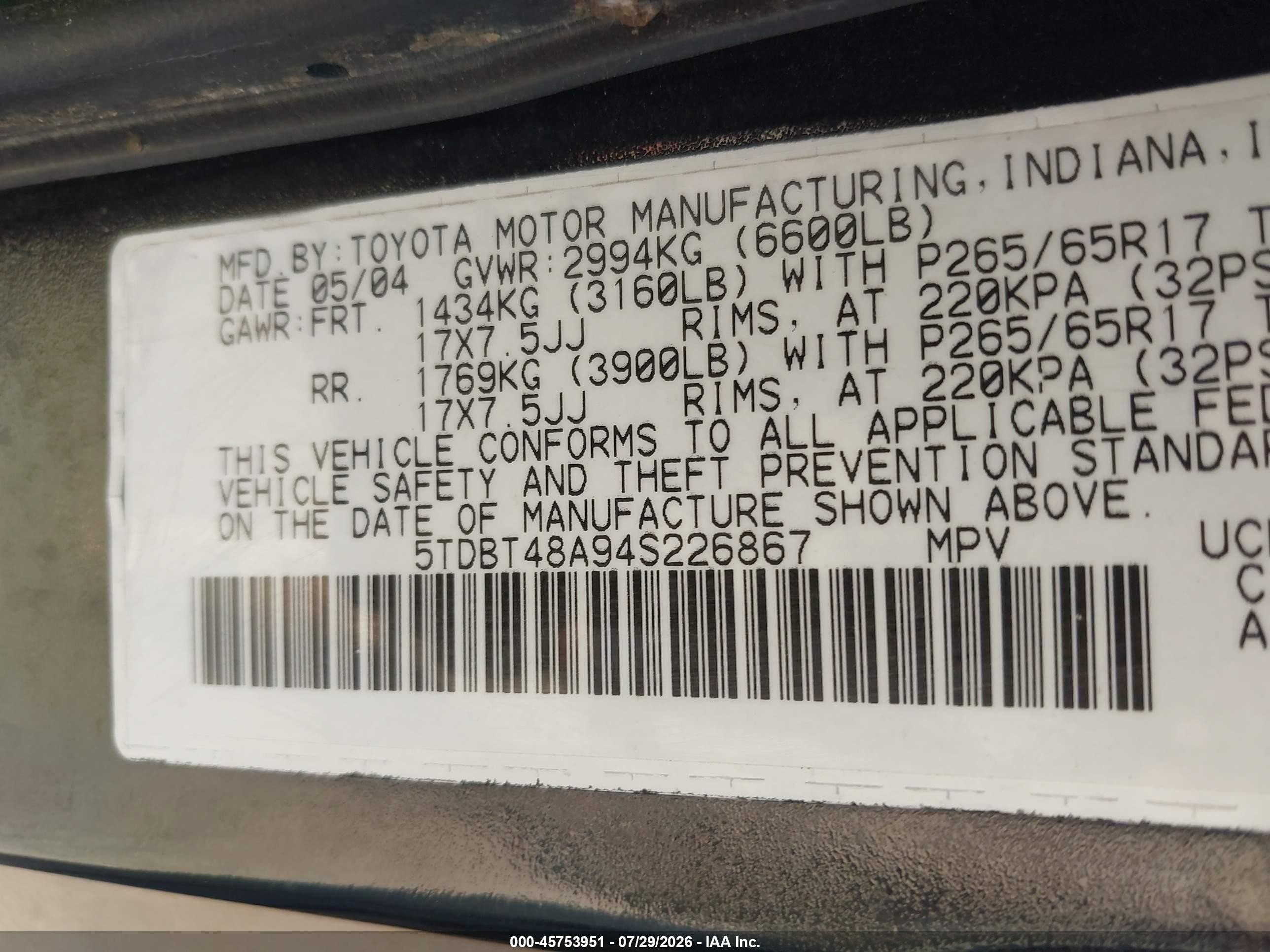2004 Toyota Sequoia Limited V8 Черный vin: 5TDBT48A94S226867
