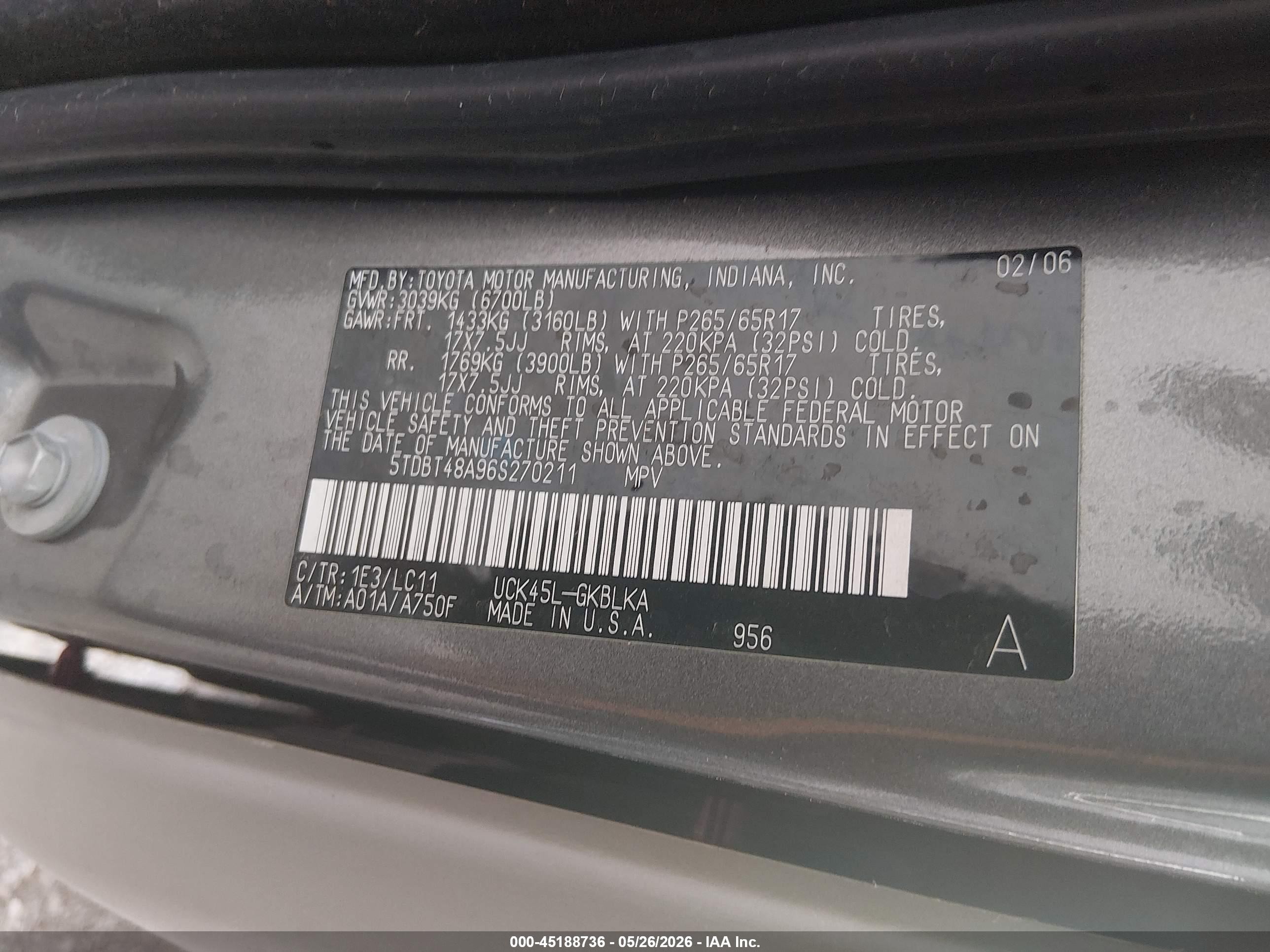 2006 Toyota Sequoia Limited V8 Gray vin: 5TDBT48A96S270211