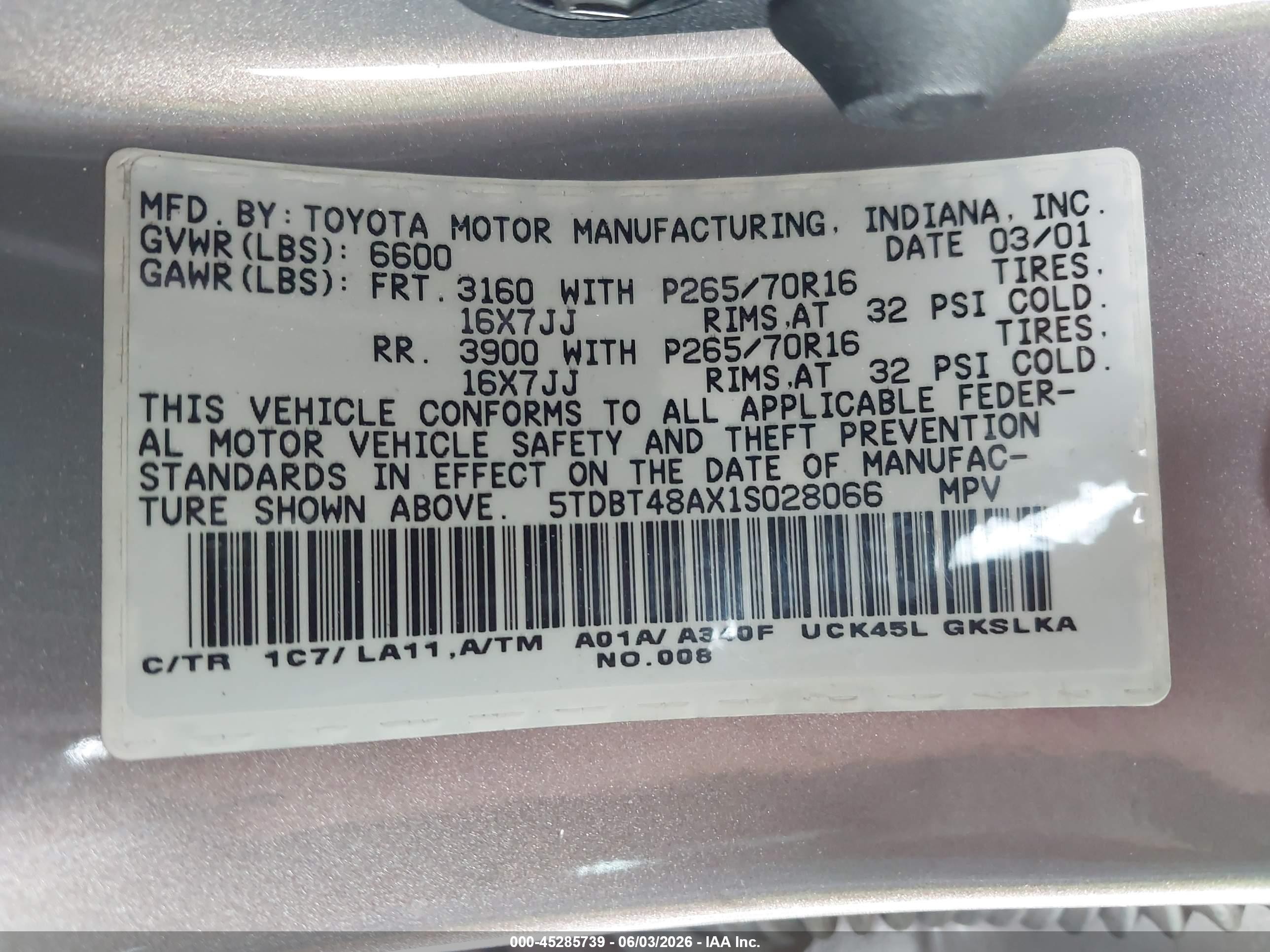 2001 Toyota Sequoia Limited V8 Gray vin: 5TDBT48AX1S028066