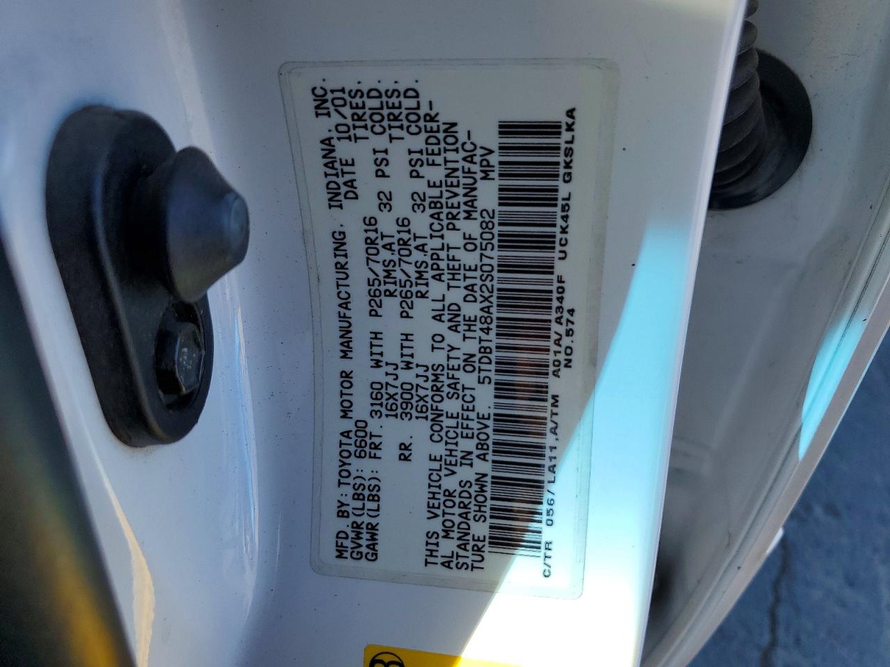 2002 Toyota Sequoia Limited White vin: 5TDBT48AX2S075082