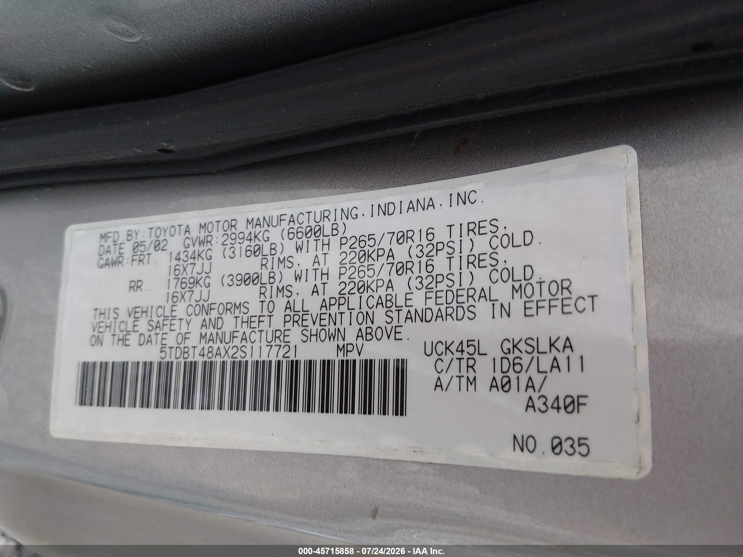 2002 Toyota Sequoia Limited V8 Silver vin: 5TDBT48AX2S117721