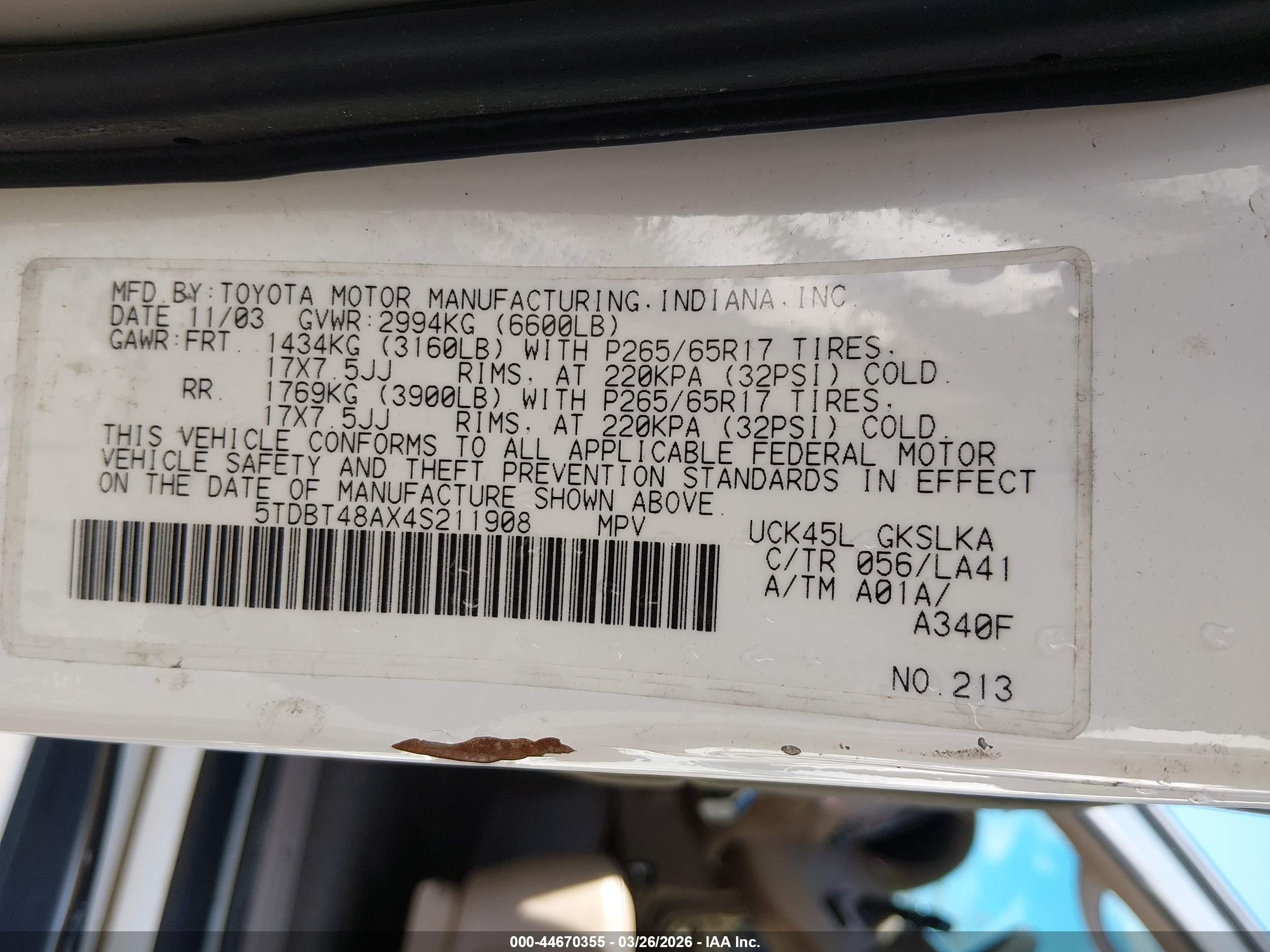 2004 Toyota Sequoia Limited V8 White vin: 5TDBT48AX4S211908