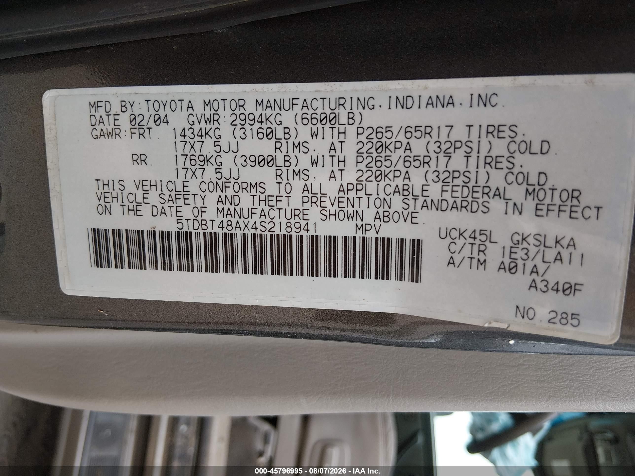 2004 Toyota Sequoia Limited V8 Gray vin: 5TDBT48AX4S218941