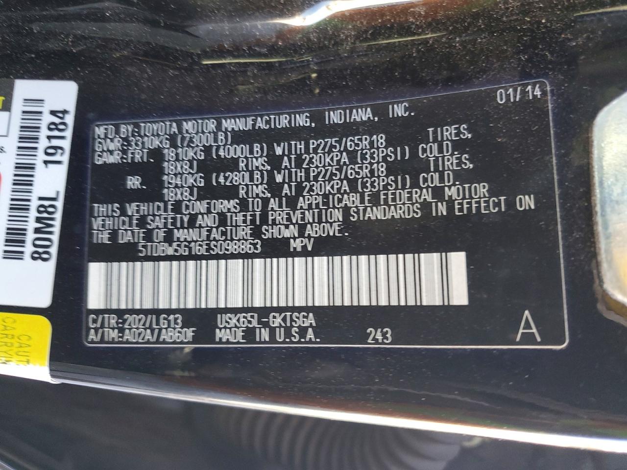 2014 Toyota Sequoia Sr5 Black vin: 5TDBW5G16ES098863