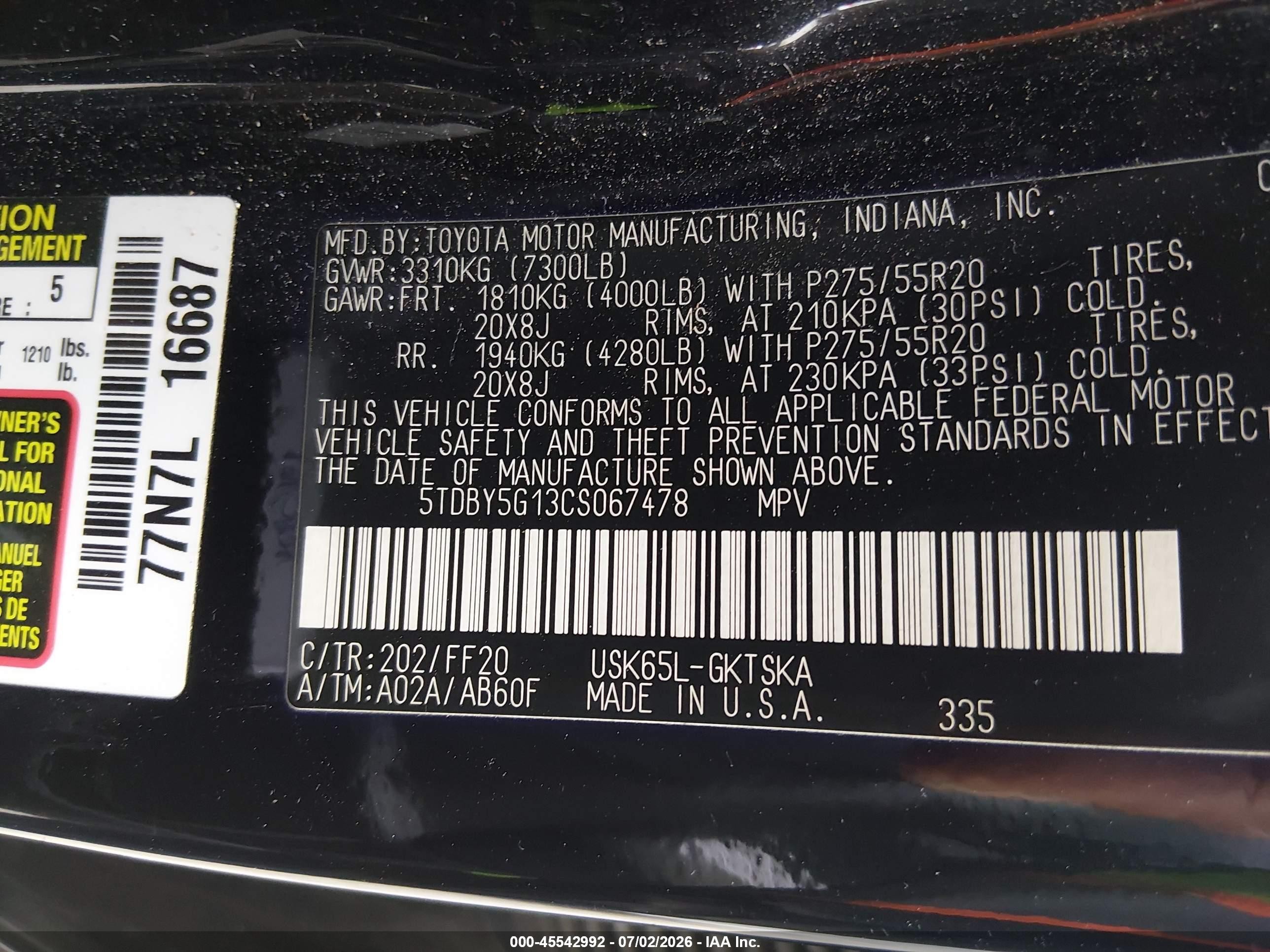 2012 Toyota Sequoia Sr5 5.7l V8 Black vin: 5TDBY5G13CS067478
