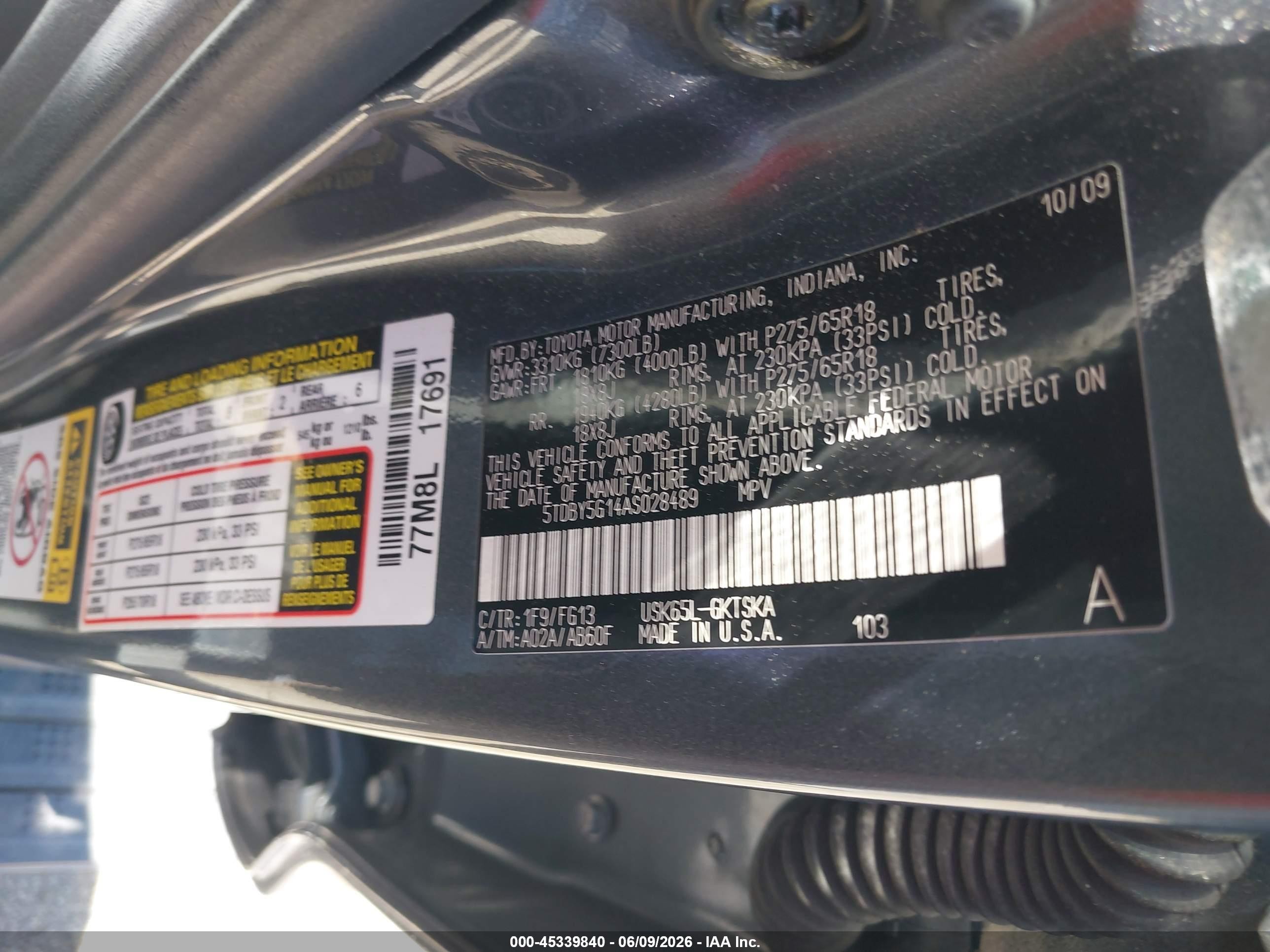 2010 Toyota Sequoia Sr5 5.7l V8 Black vin: 5TDBY5G14AS028489