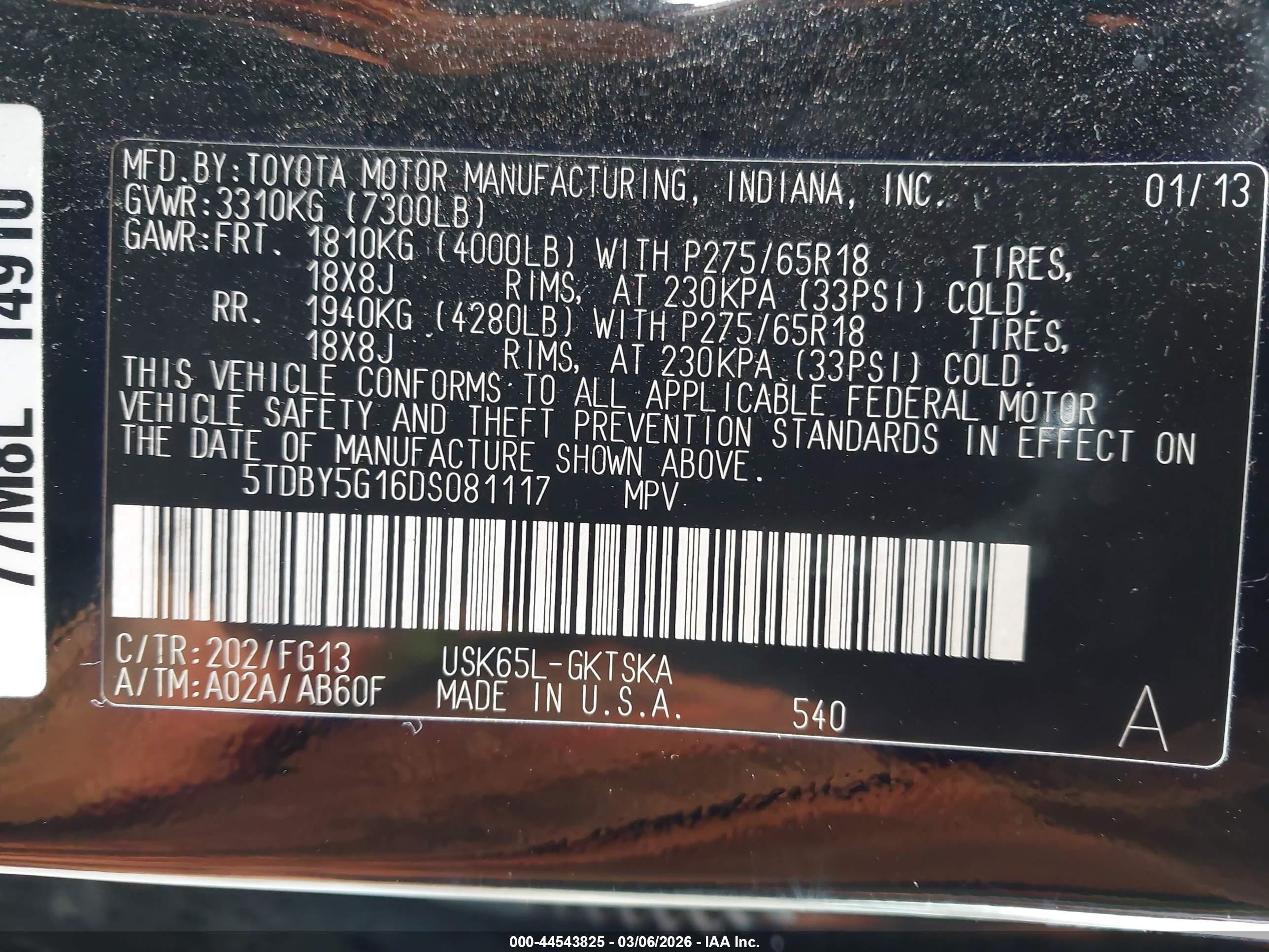 2013 Toyota Sequoia Sr5 5.7l V8 Black vin: 5TDBY5G16DS081117