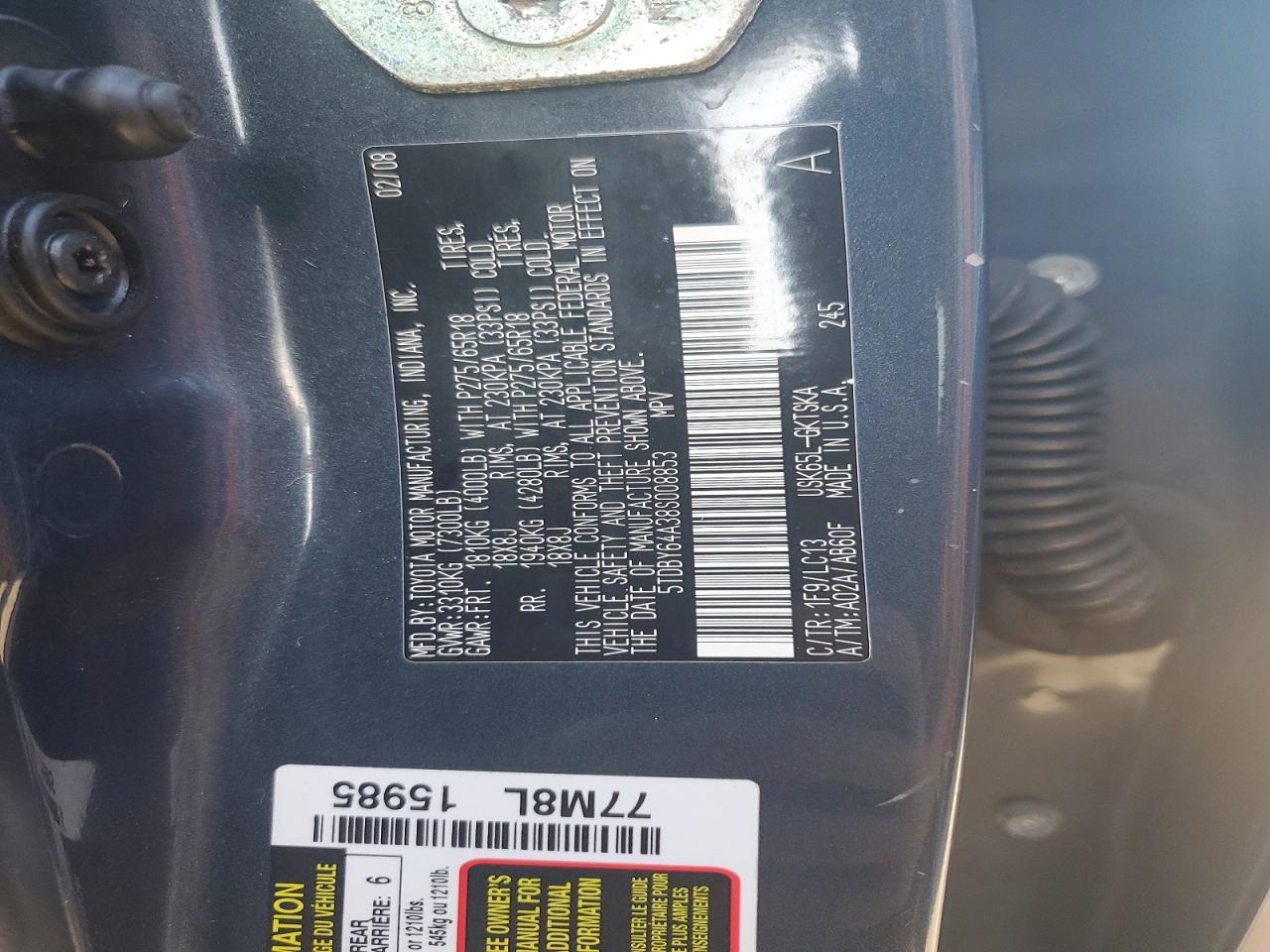 2008 Toyota Sequoia Sr5 Gray vin: 5TDBY64A38S008853