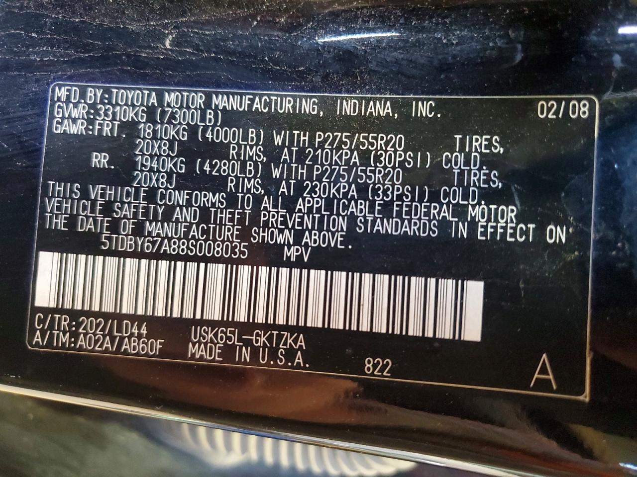 2008 Toyota Sequoia Platinum Black vin: 5TDBY67A88S008035
