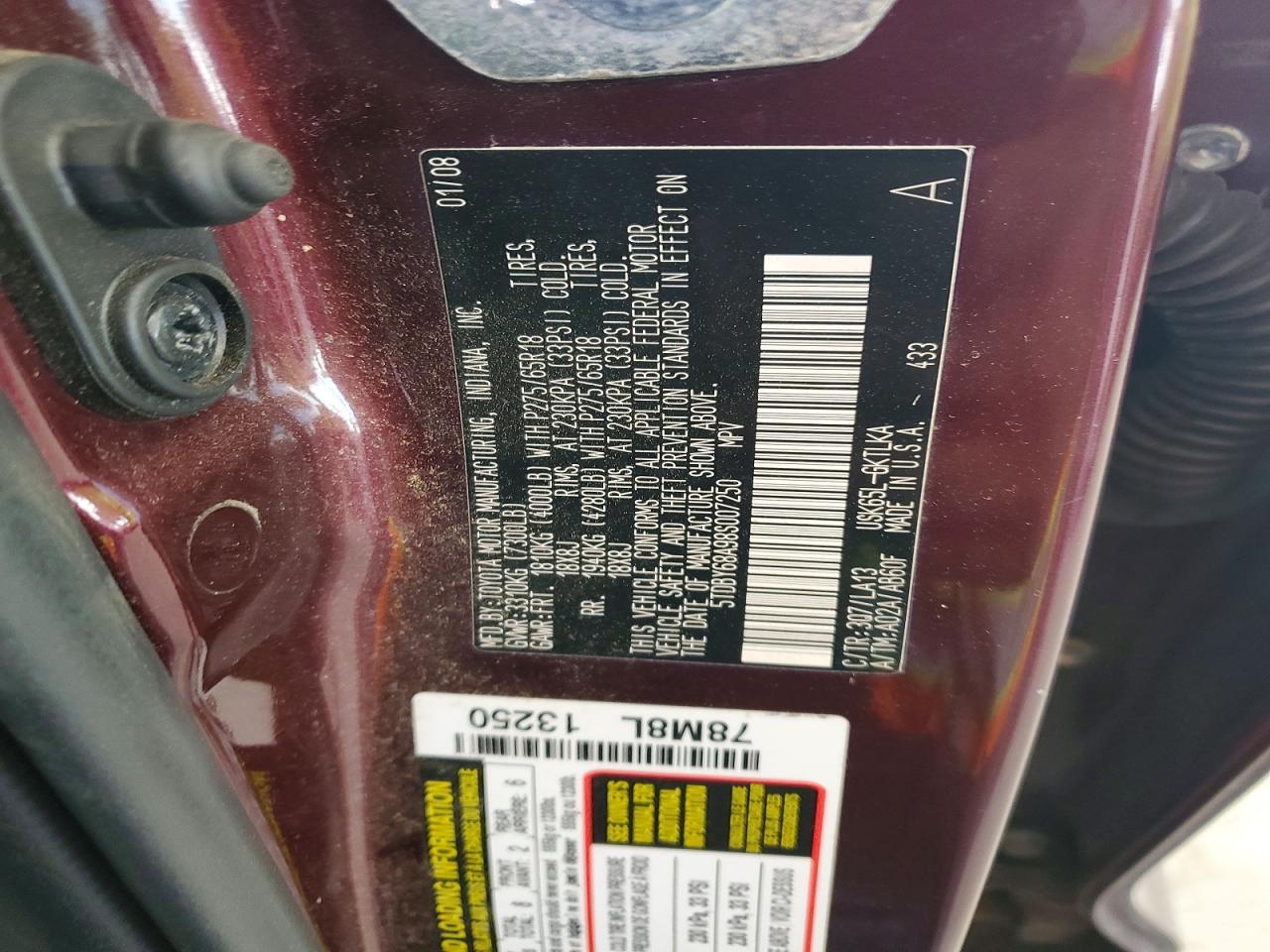 2008 Toyota Sequoia Limited Burgundy vin: 5TDBY68A98S007250